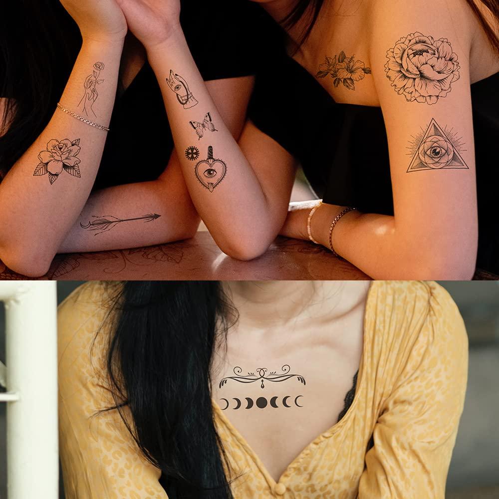 330 Tatuajes Temporales Negros Realistas Esland - 60 Pcs Vintage