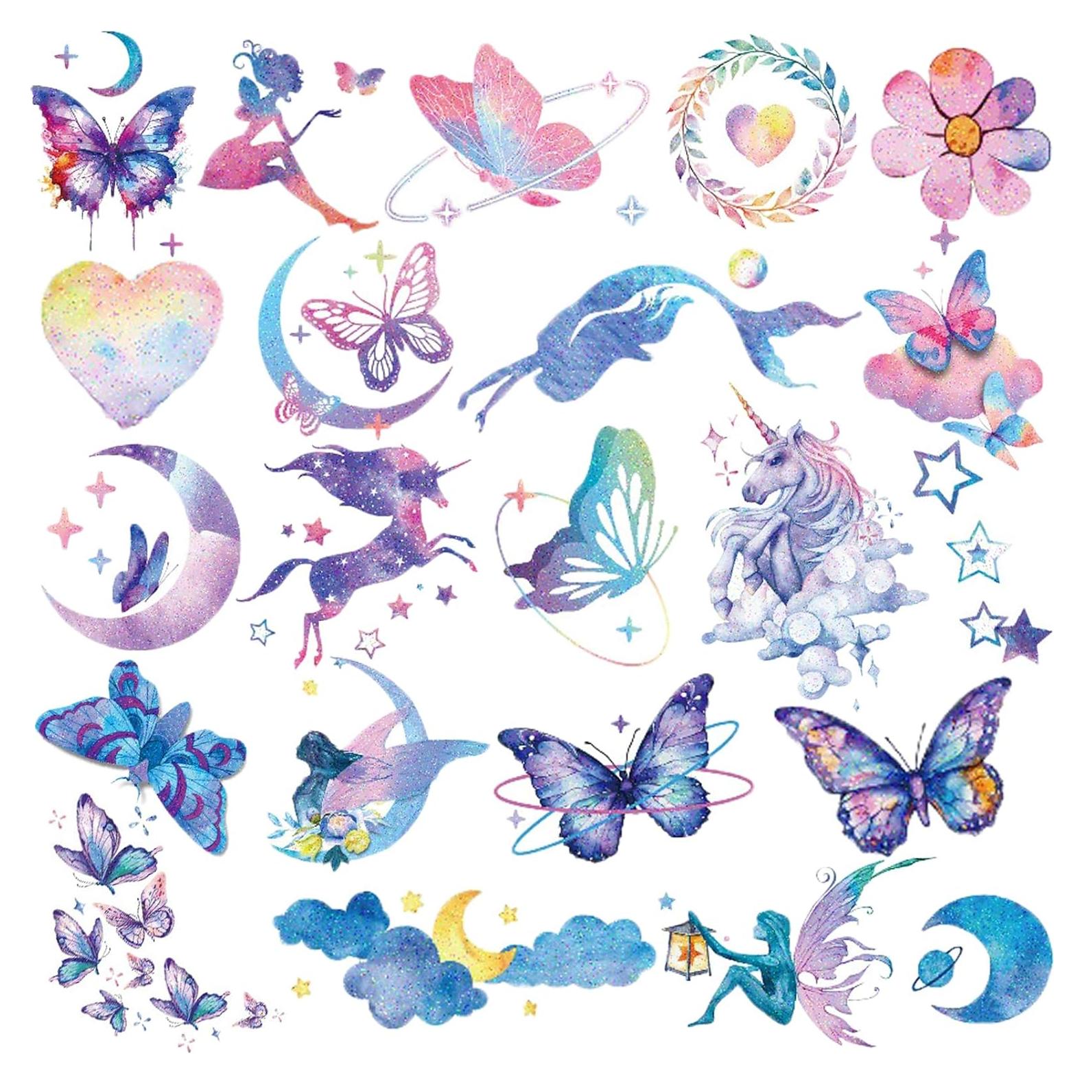 Tatuajes Temporales de Brillo Hohamn - 12 Hojas Mariposa