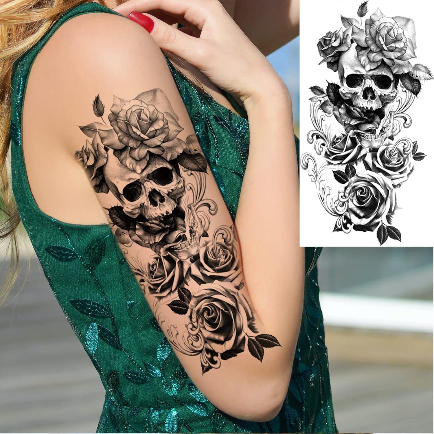 10 Hojas Tatuajes Temporales Calaveras y Flores Briyhose
