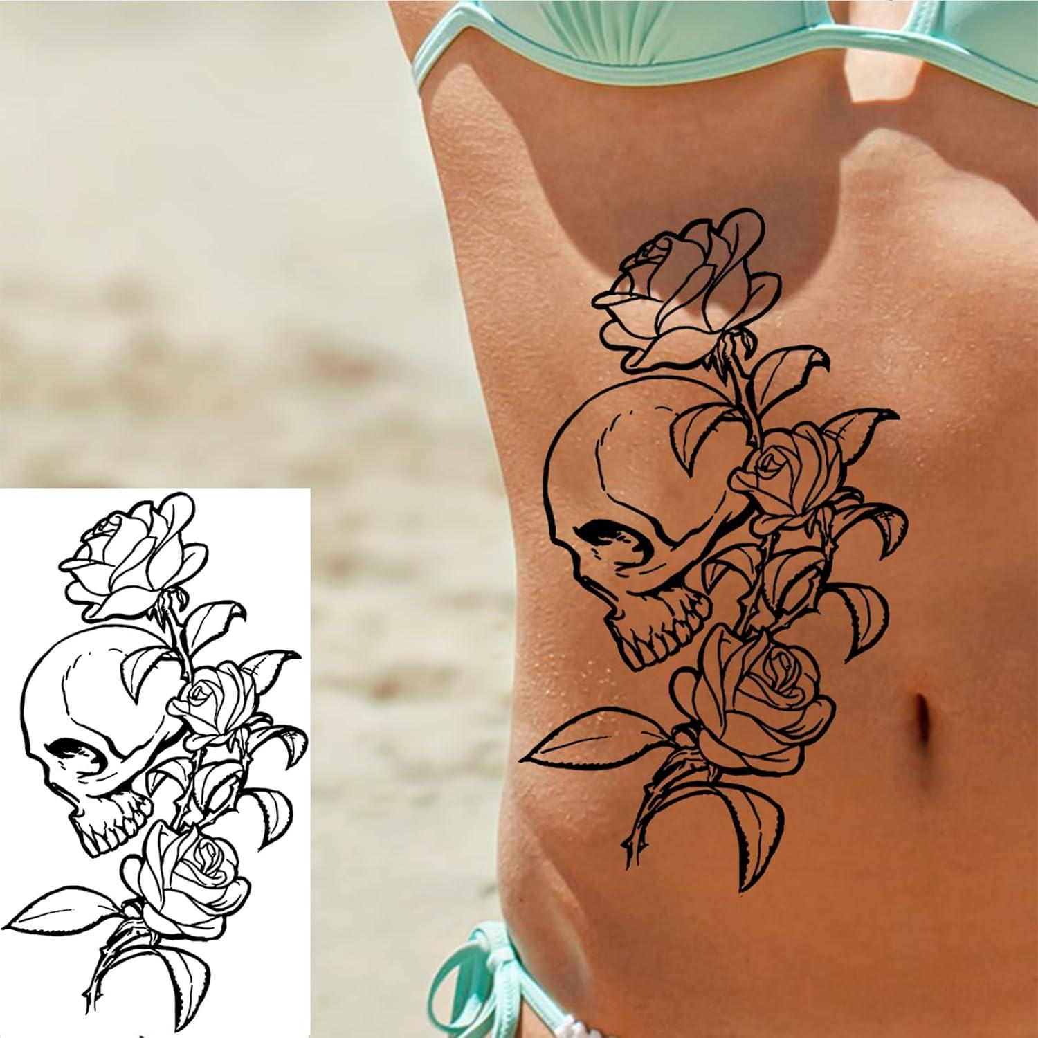 10 Hojas Tatuajes Temporales Calaveras y Flores Briyhose