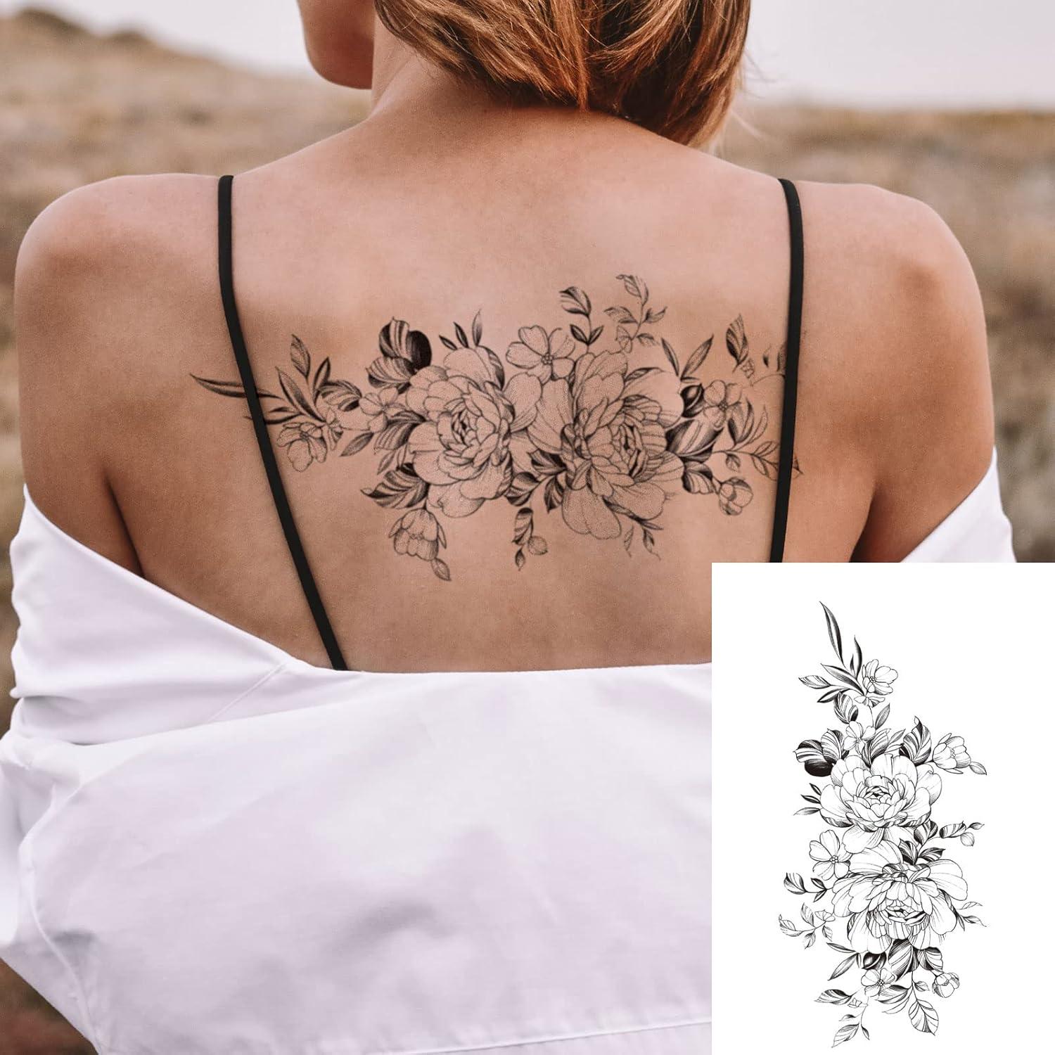 32 Pegatinas de Tatuaje Temporal Flor Rosa Negra Anrituo 19.1x9.7 cm