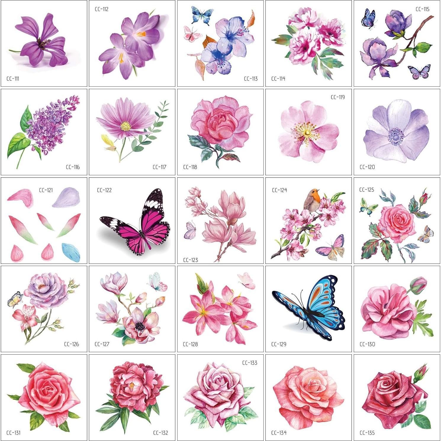 Tatuajes Temporales de Flores Konsait - 50 Hojas 6x6cm