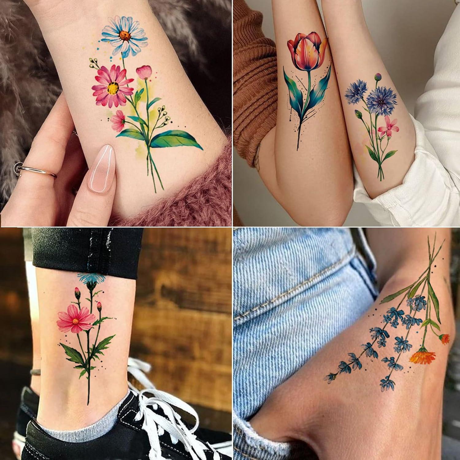 Tatuajes Temporales Acuarela Tazimi 20 Hojas Flores 3D