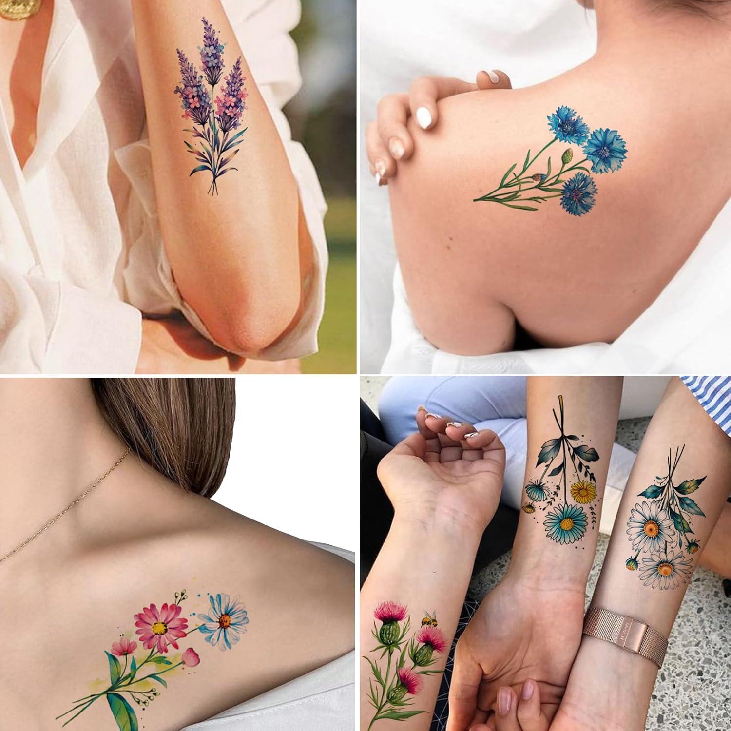 Tatuajes Temporales Acuarela Tazimi 20 Hojas Flores 3D