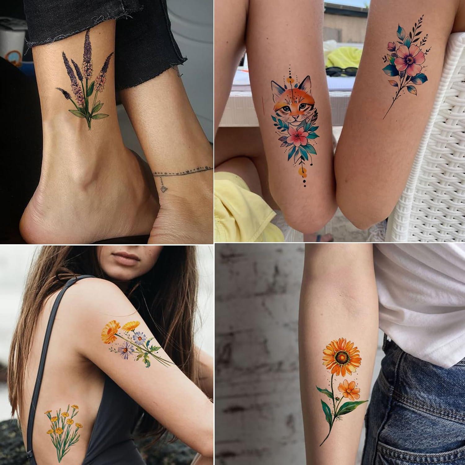 Tatuajes Temporales Acuarela Tazimi 20 Hojas Flores 3D