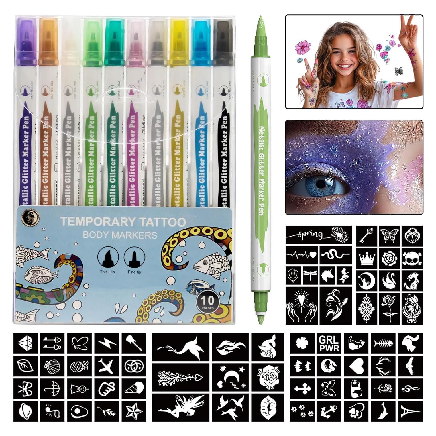 Marcadores de Tatuajes Temporales Wormhole - 10 Colores, Doble Punta