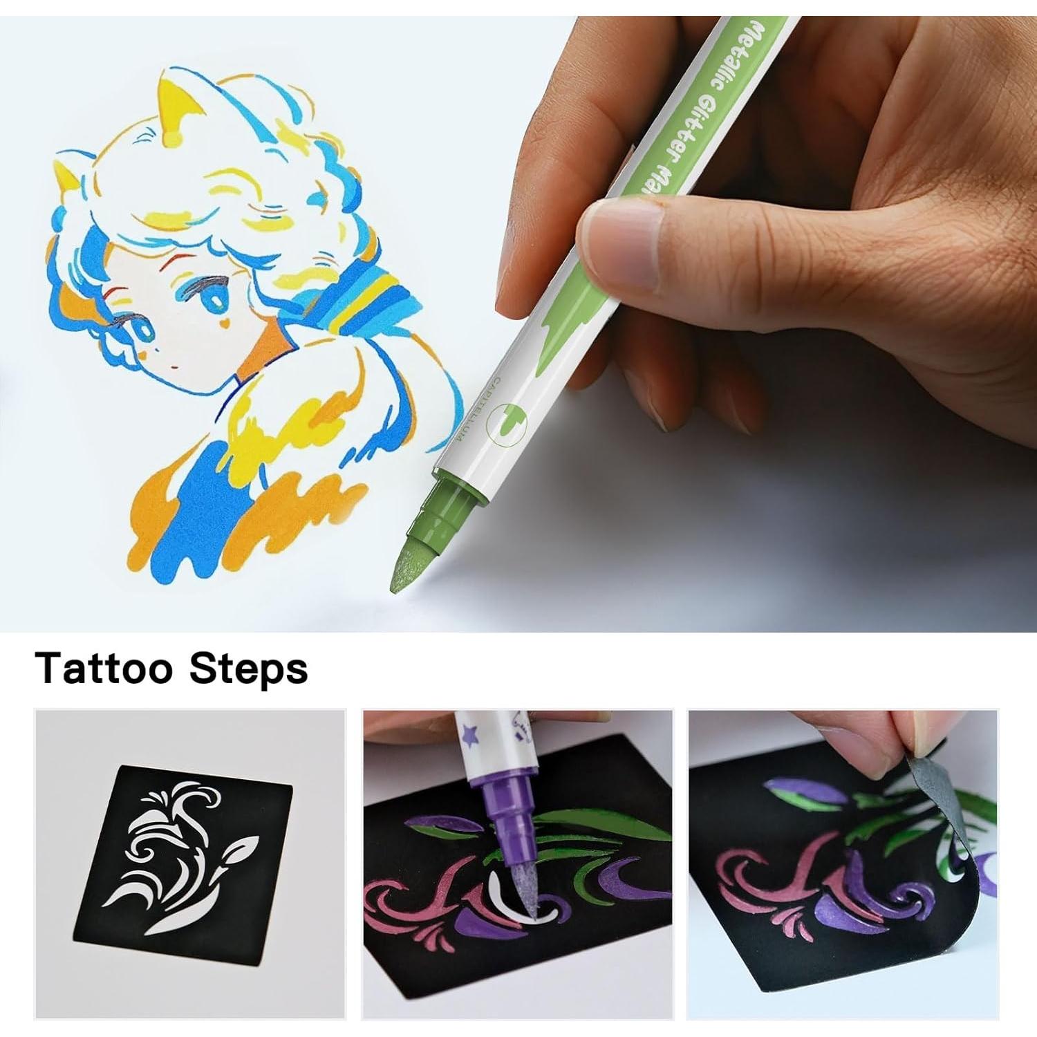 Marcadores de Tatuajes Temporales Wormhole - 10 Colores, Doble Punta