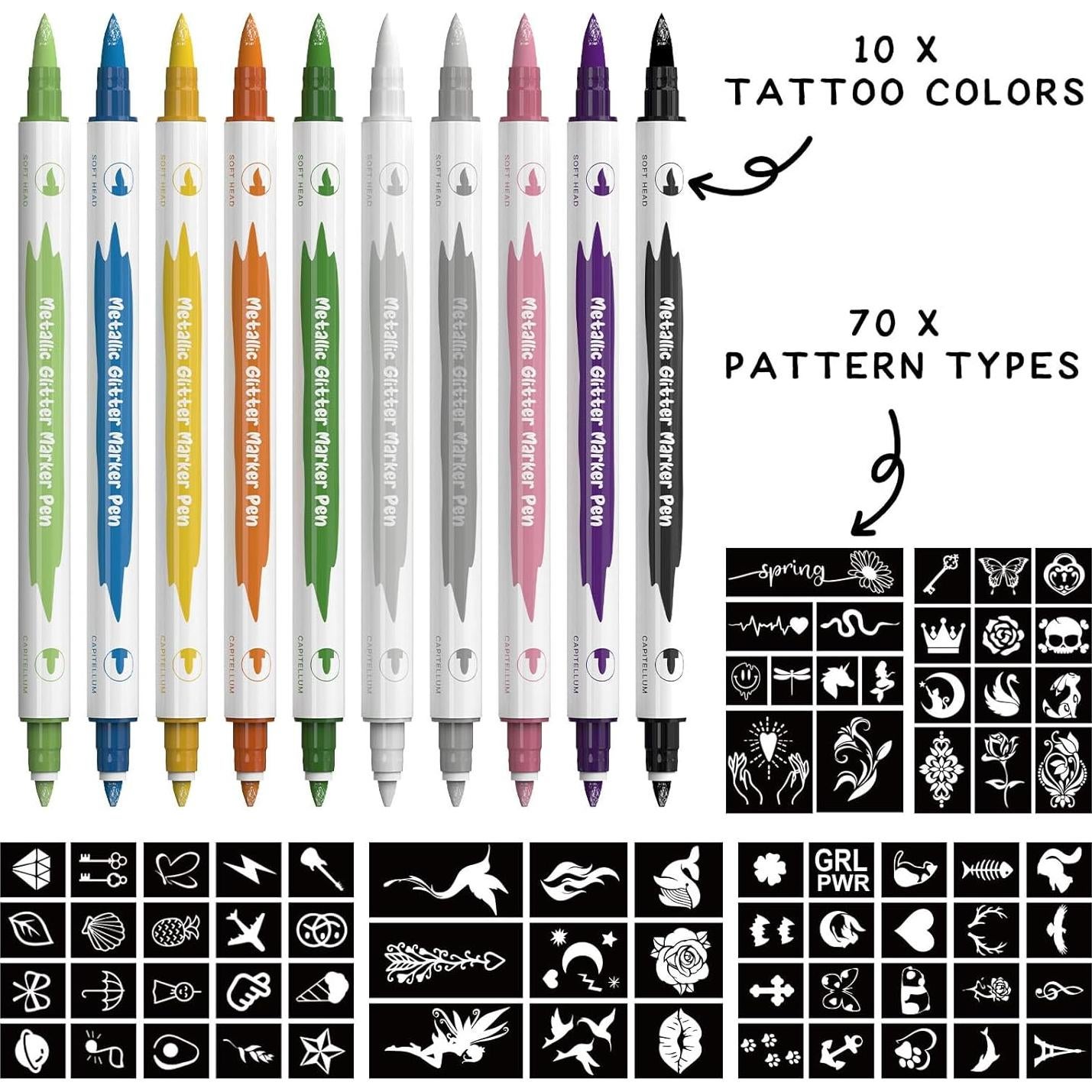 Marcadores de Tatuajes Temporales Wormhole - 10 Colores, Doble Punta