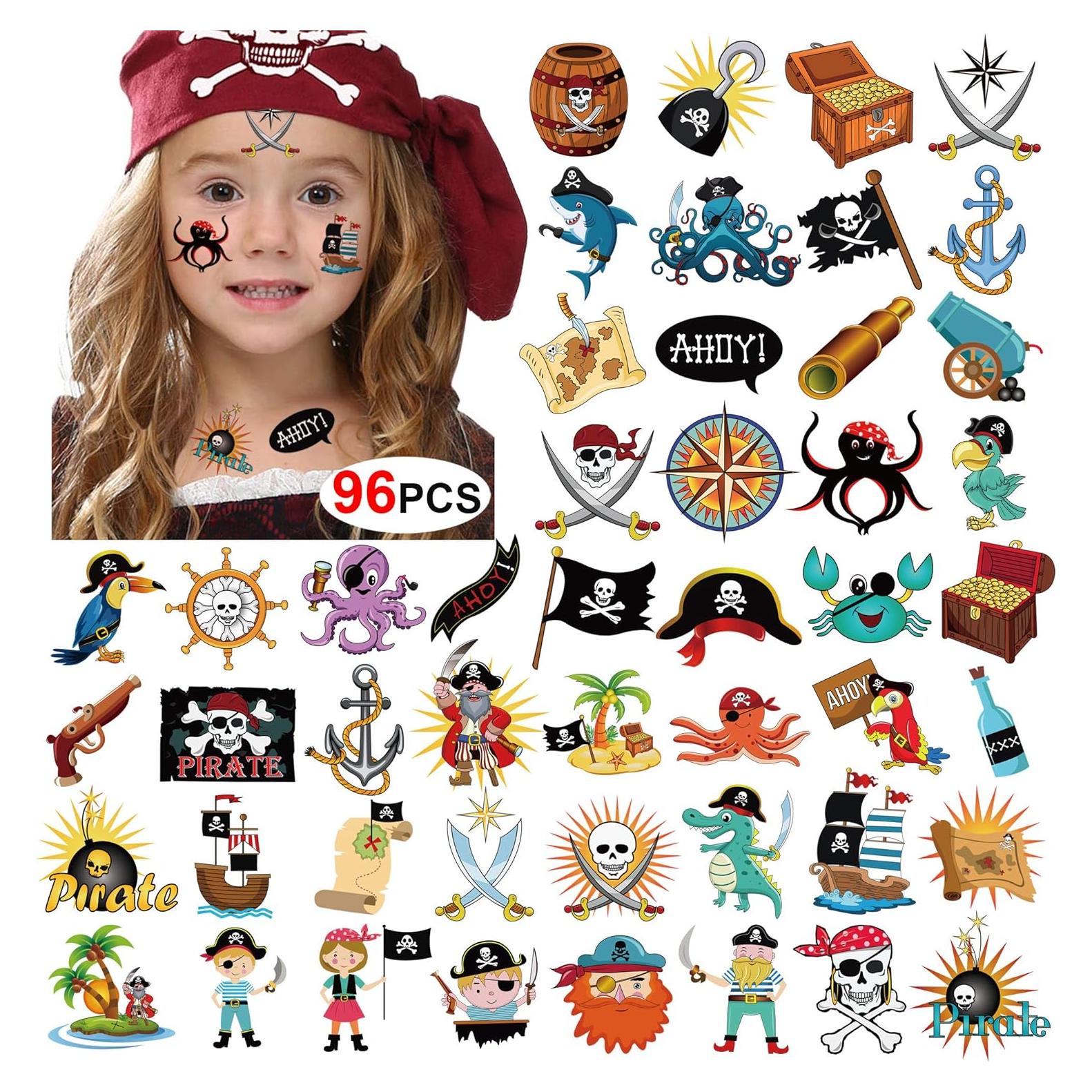 Tatuajes Temporales de Pirata Konsait - 96 Pcs, 4.5x4.5 cm