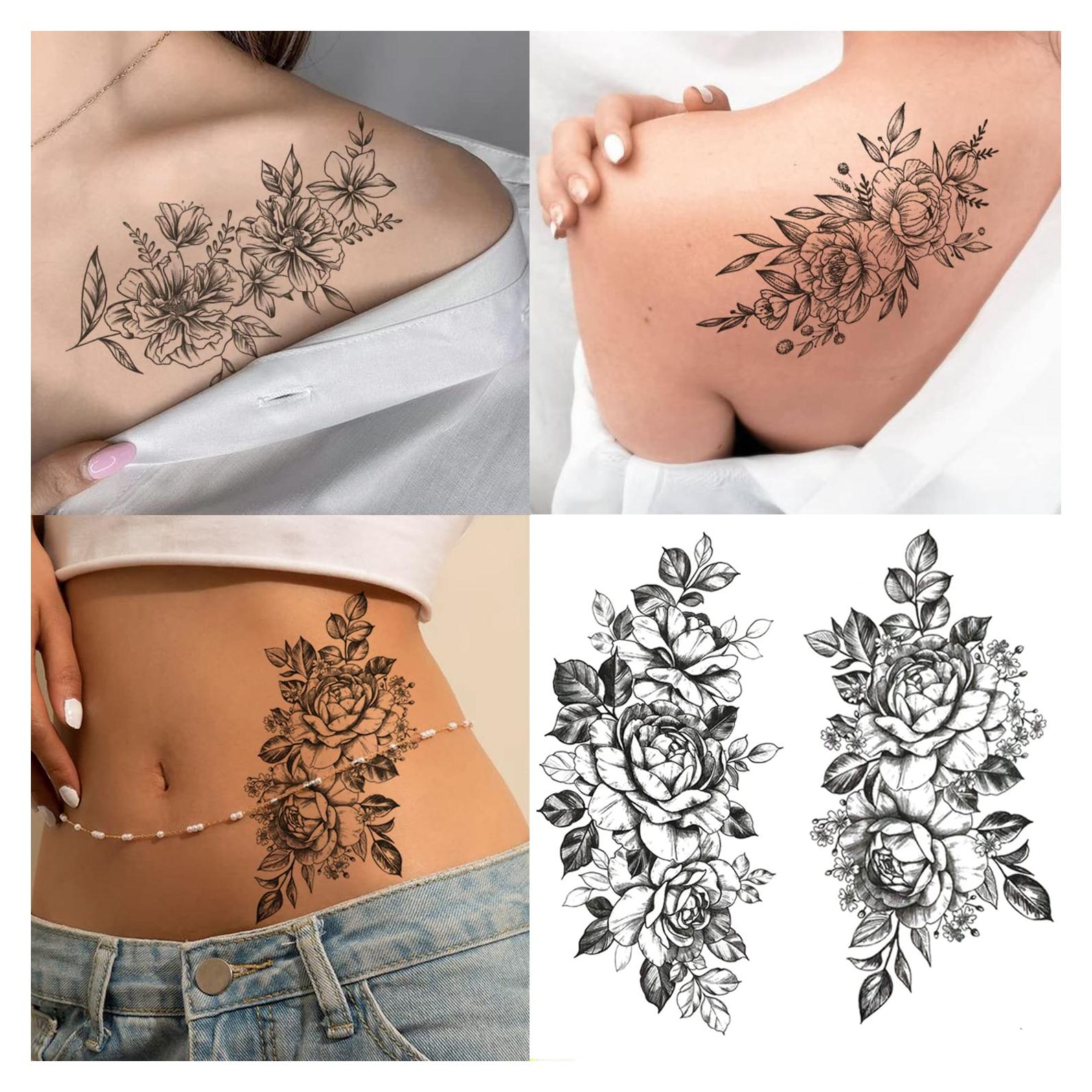 Tatuajes Temporales 3D Tazimi Flores Negras 12 Hojas