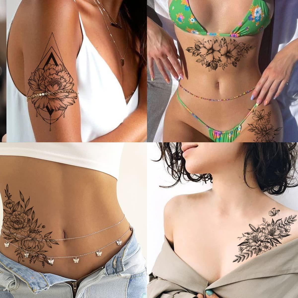 Tatuajes Temporales 3D Tazimi Flores Negras 12 Hojas