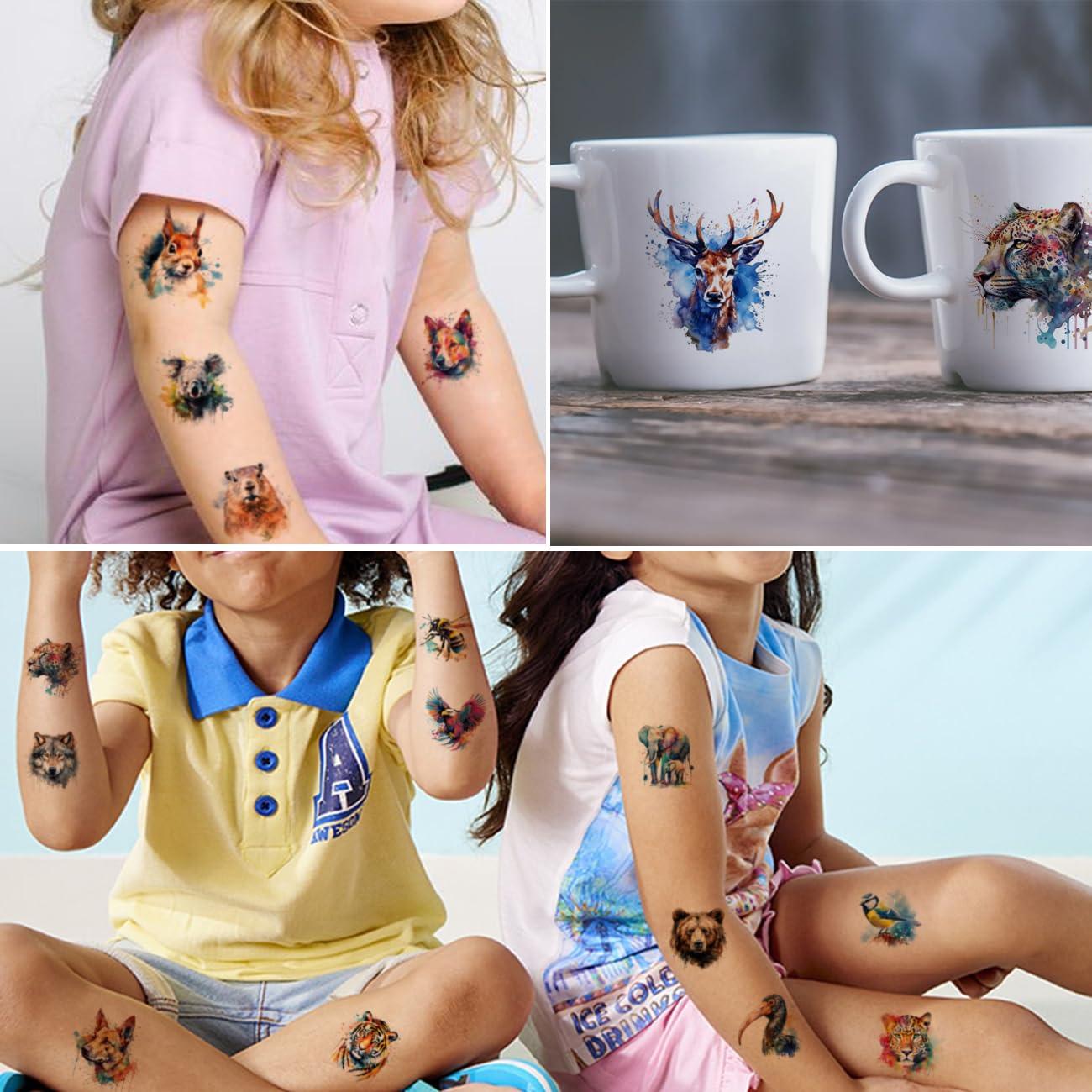 Tatuajes Temporales Acuarelados de Animales Charlent - 74 Piezas
