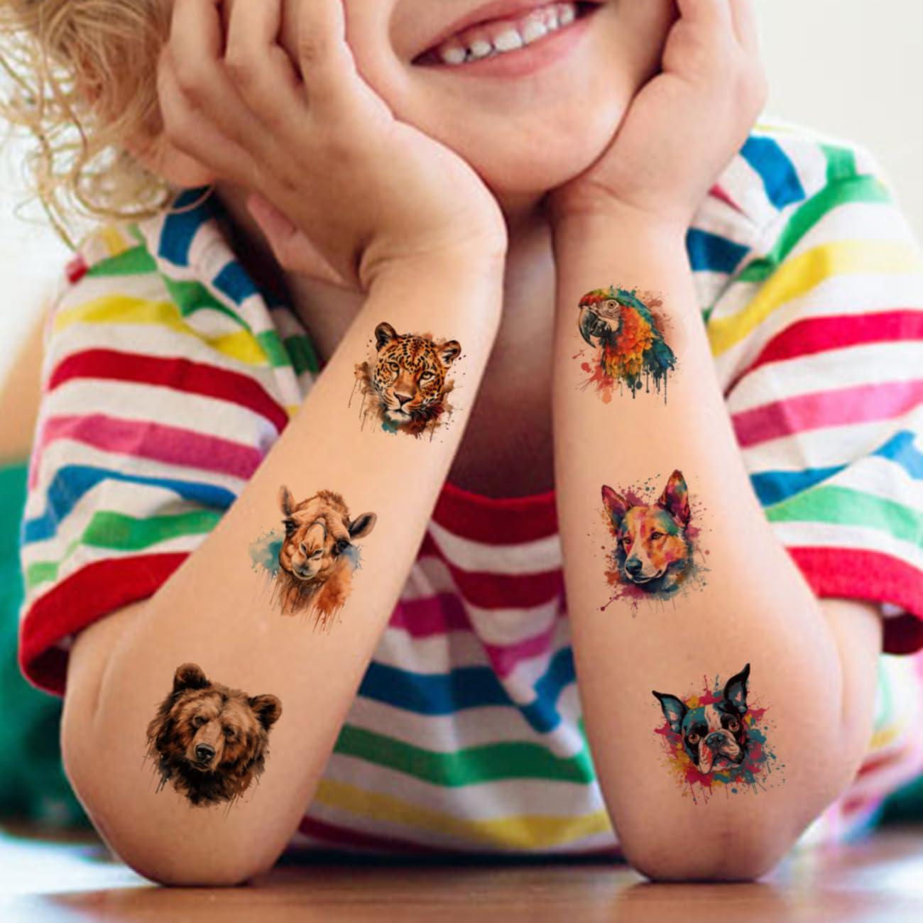 Tatuajes Temporales Acuarelados de Animales Charlent - 74 Piezas