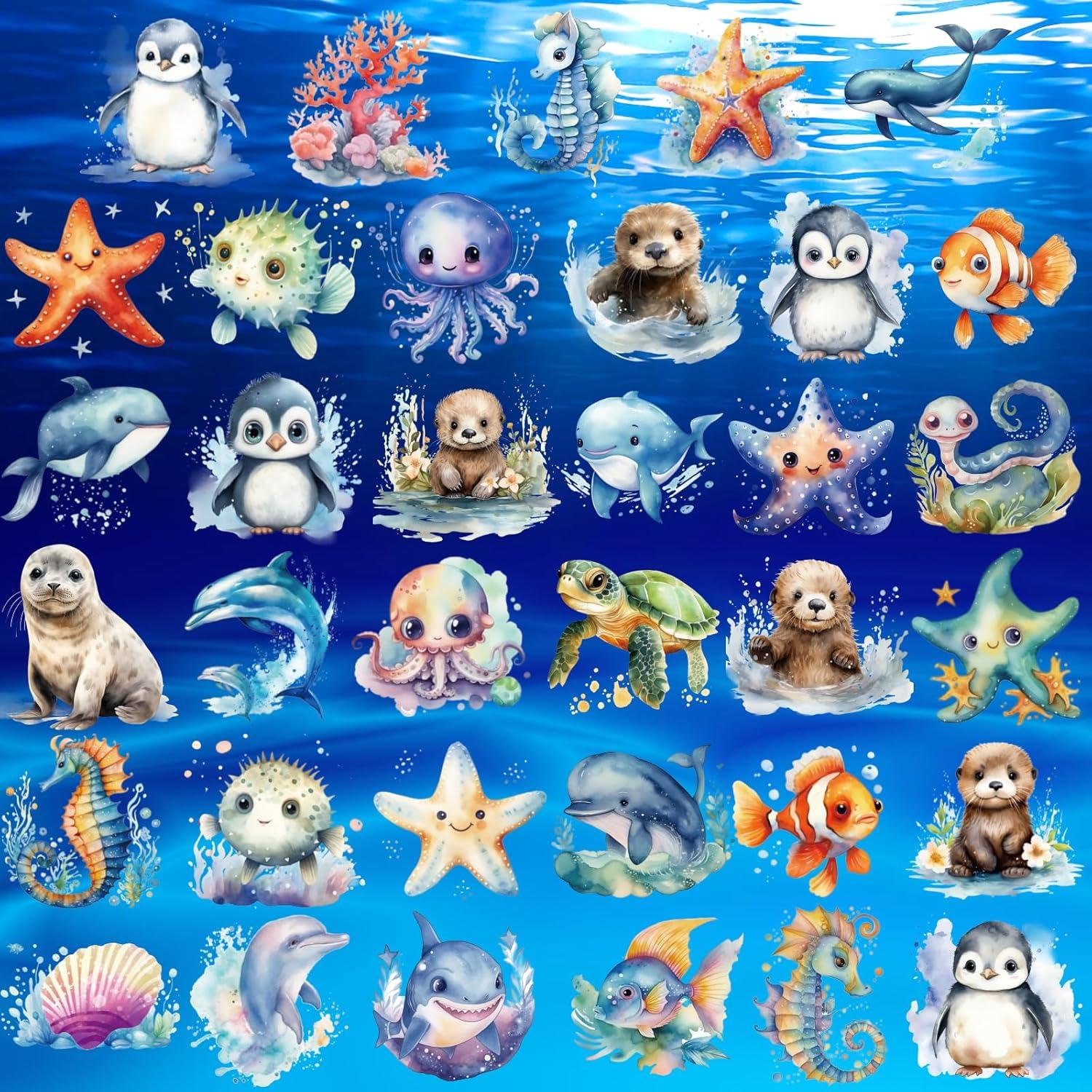 140Pcs Ocean Animals Temporary Tattoos for Kids Under the Sea Creature Individual Tattoos for Ocean Theme Birthday Party Decoration Favors Baby Shower Supplies Goodie Bag Stuffers