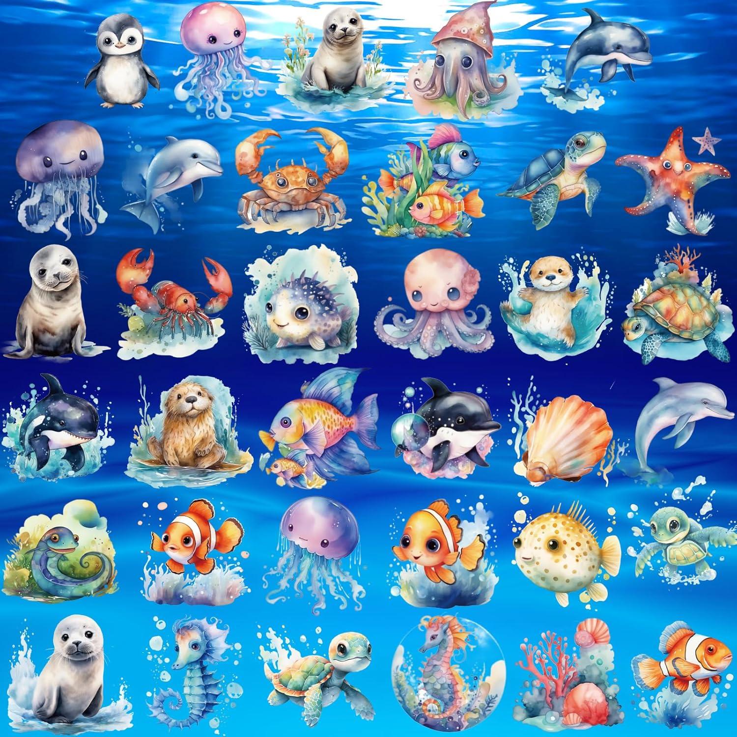 140Pcs Ocean Animals Temporary Tattoos for Kids Under the Sea Creature Individual Tattoos for Ocean Theme Birthday Party Decoration Favors Baby Shower Supplies Goodie Bag Stuffers