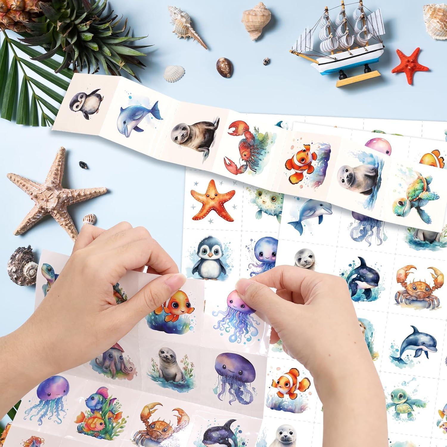 140Pcs Ocean Animals Temporary Tattoos for Kids Under the Sea Creature Individual Tattoos for Ocean Theme Birthday Party Decoration Favors Baby Shower Supplies Goodie Bag Stuffers