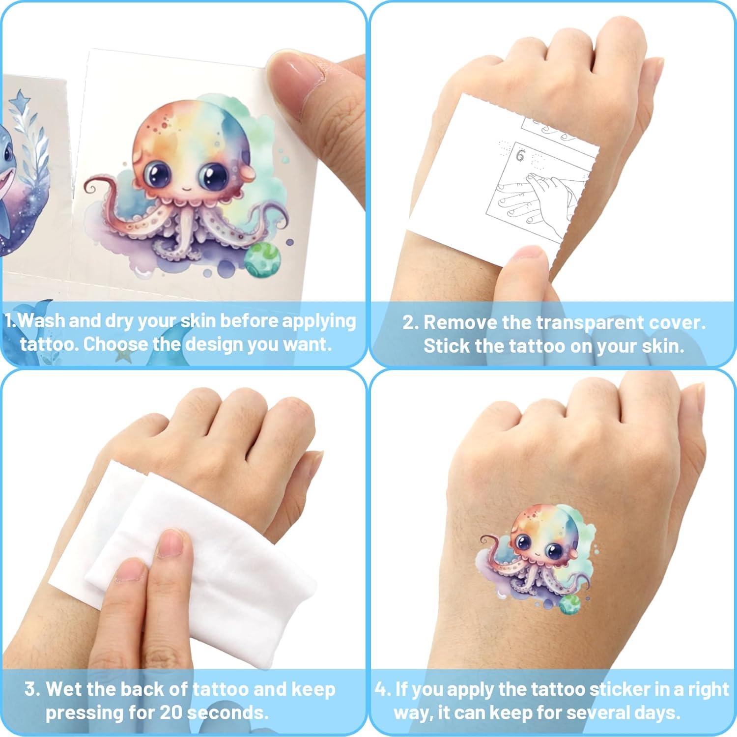 140Pcs Ocean Animals Temporary Tattoos for Kids Under the Sea Creature Individual Tattoos for Ocean Theme Birthday Party Decoration Favors Baby Shower Supplies Goodie Bag Stuffers