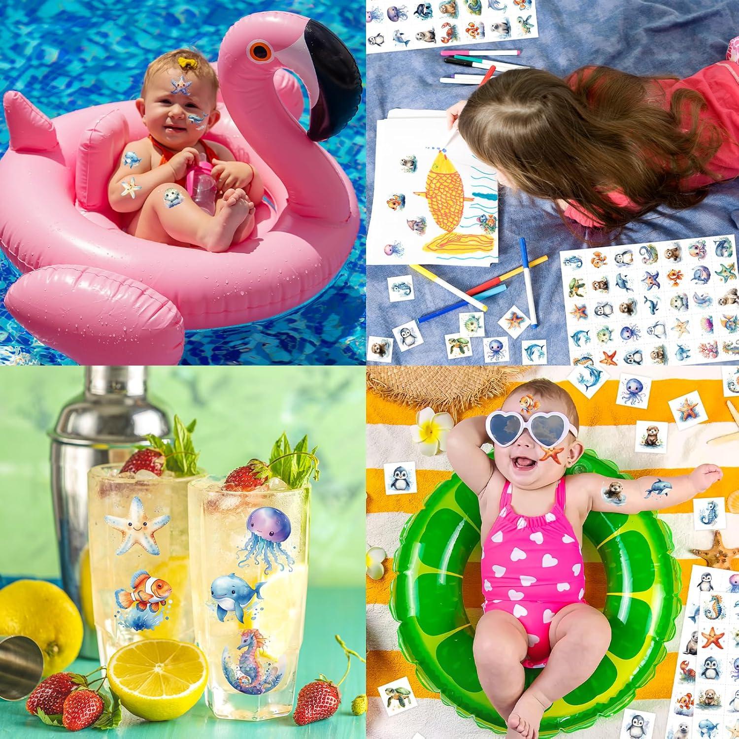 140Pcs Ocean Animals Temporary Tattoos for Kids Under the Sea Creature Individual Tattoos for Ocean Theme Birthday Party Decoration Favors Baby Shower Supplies Goodie Bag Stuffers