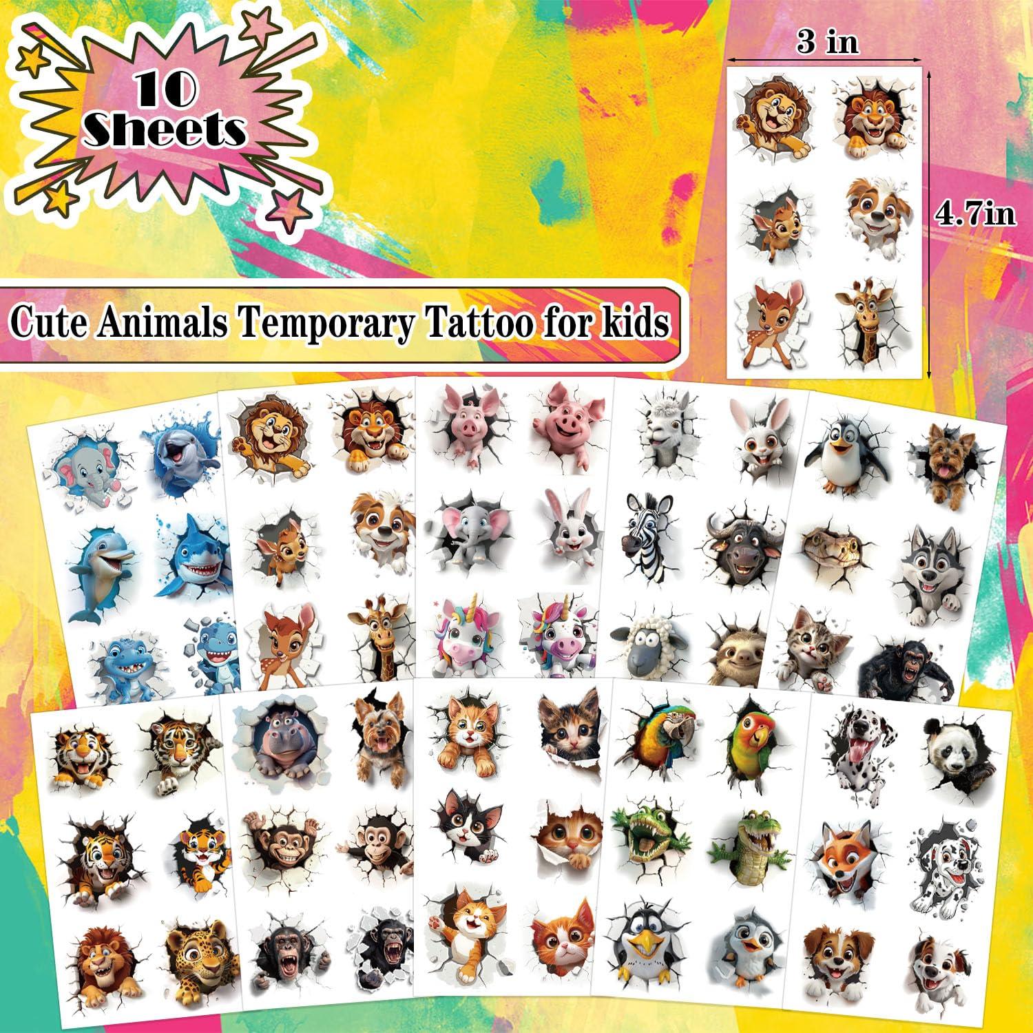 Tatuajes Temporales de Animales UVUXO - 10 Hojas para Niños