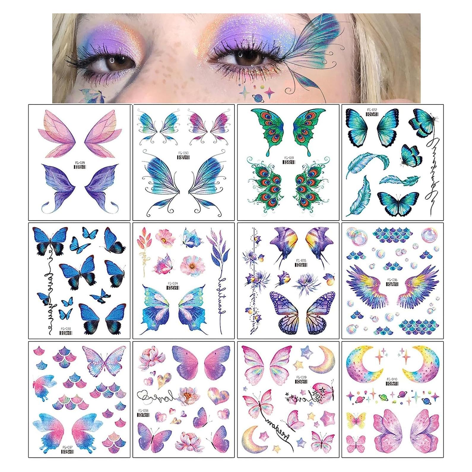 Tatuajes Temporales de Mariposa Brillante Konsait - 12 Hojas