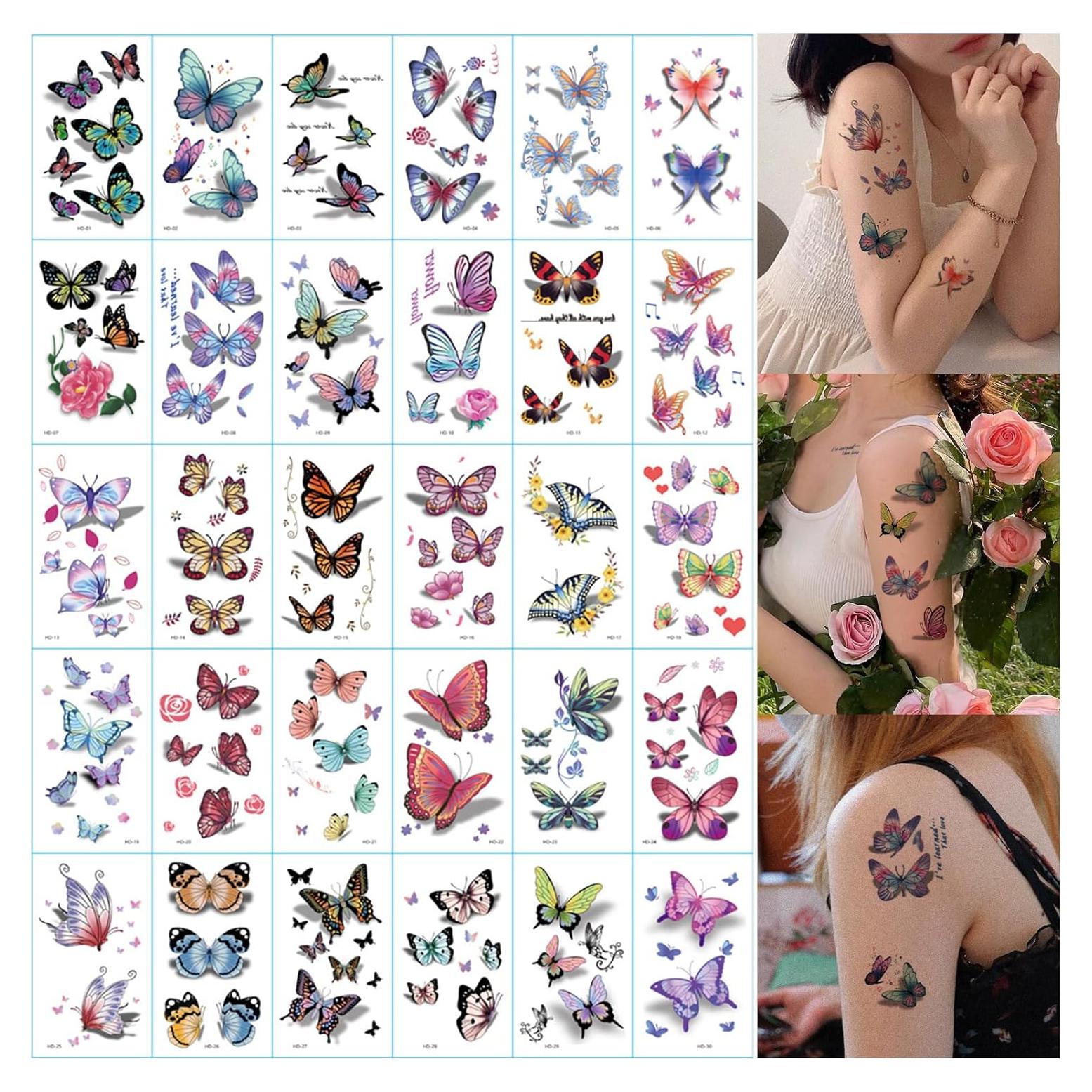 Tatuajes Temporales de Mariposa FUNTATTOO 150 Pcs Coloridos