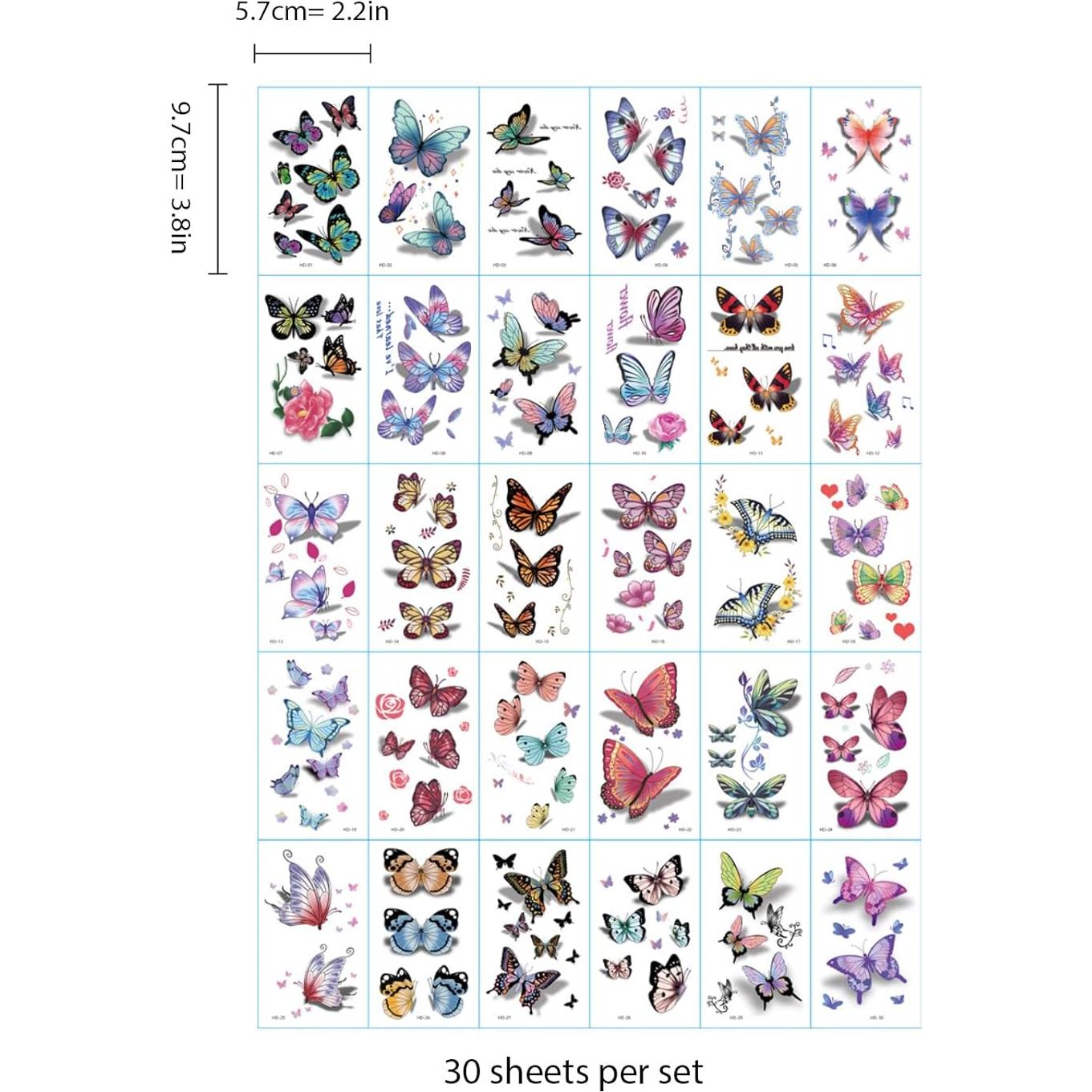 Tatuajes Temporales de Mariposa FUNTATTOO 150 Pcs Coloridos