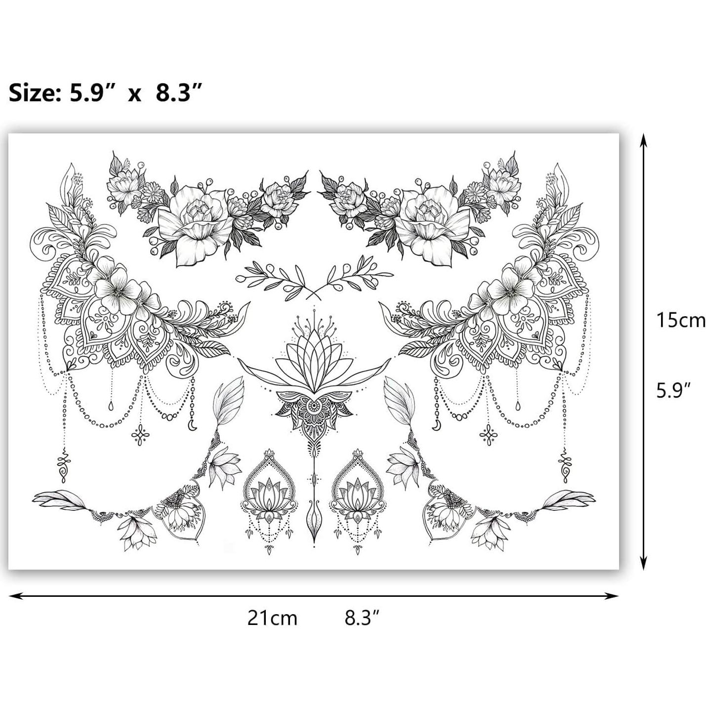 Tatuajes Temporales Glaryyears 8 Hojas Diseño Floral Grande