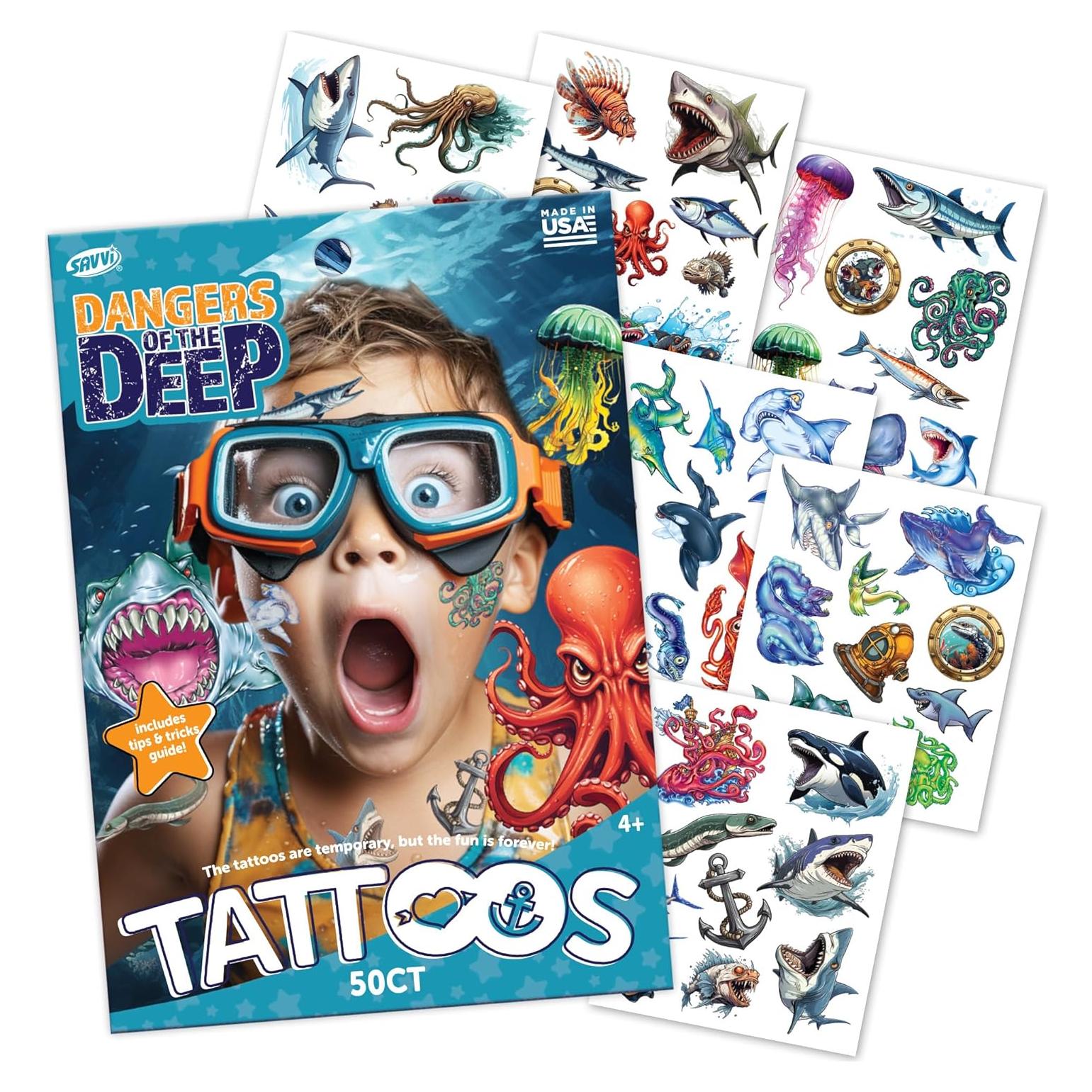 Tatuajes Temporales Savvi de Criaturas Marinas - 50 Piezas