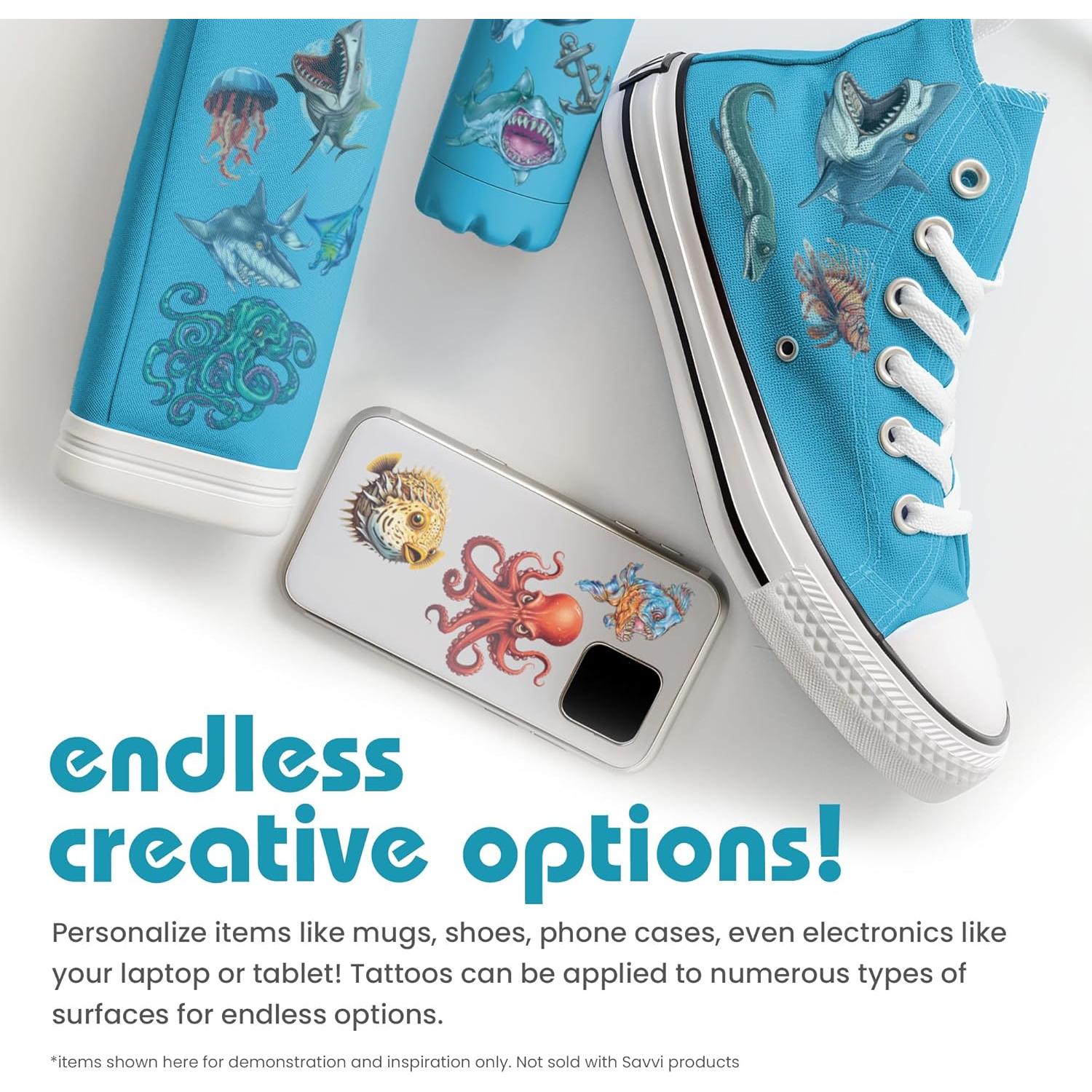 Tatuajes Temporales Savvi de Criaturas Marinas - 50 Piezas