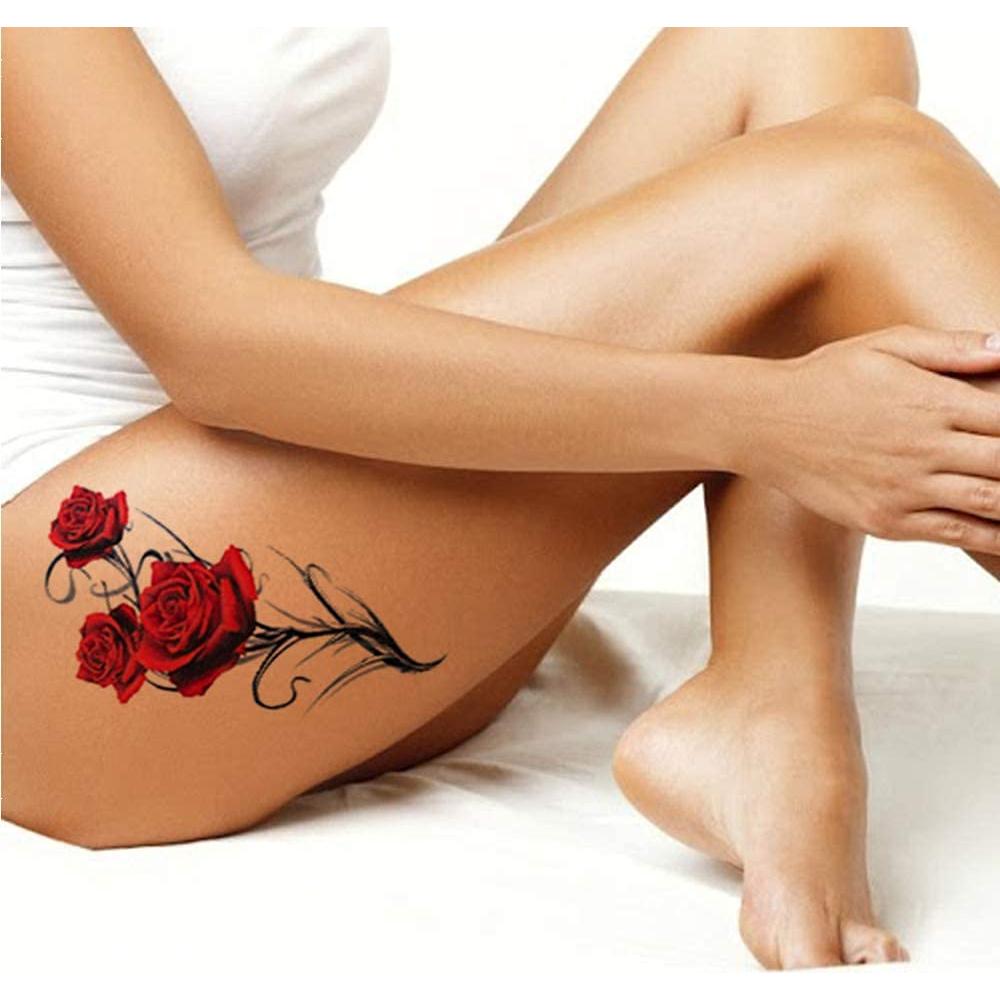2 Hojas Tatuajes Temporales Rosa Roja Gótica 21x15cm Tatodays