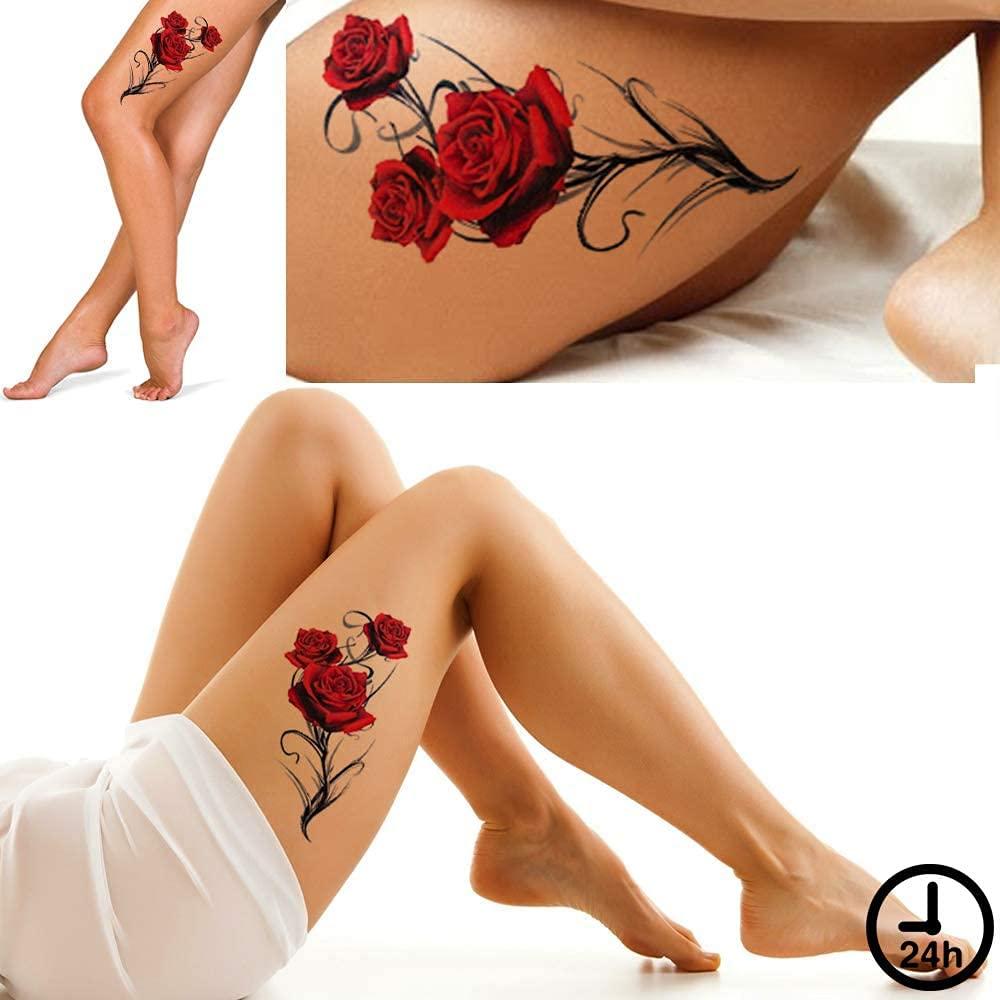 2 Hojas Tatuajes Temporales Rosa Roja Gótica 21x15cm Tatodays
