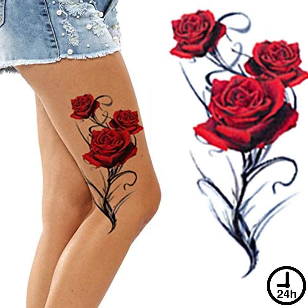 2 Hojas Tatuajes Temporales Rosa Roja Gótica 21x15cm Tatodays