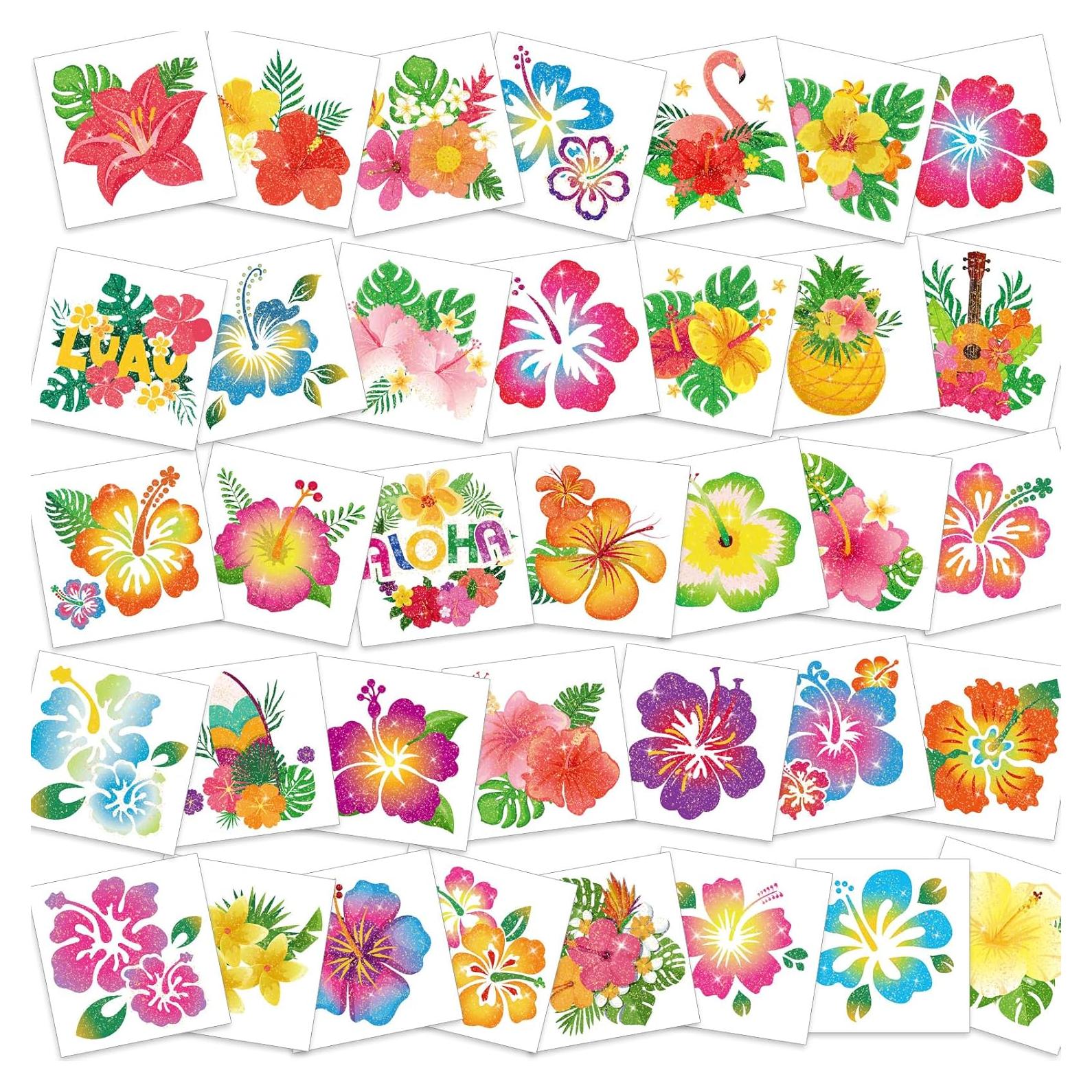 Tatuajes Temporales de Hibisco HOWAF - 72 Piezas Brillantes