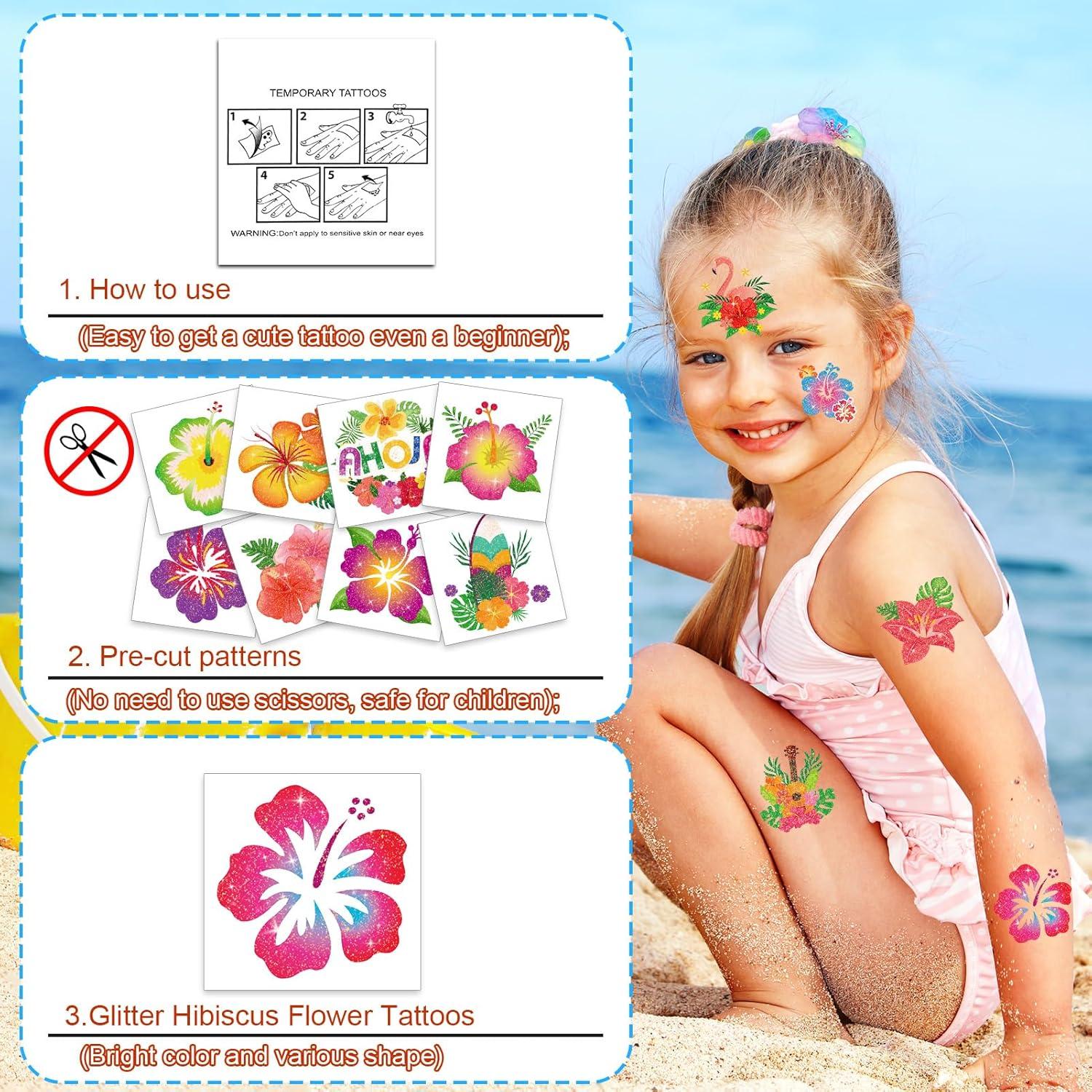 Tatuajes Temporales de Hibisco HOWAF - 72 Piezas Brillantes