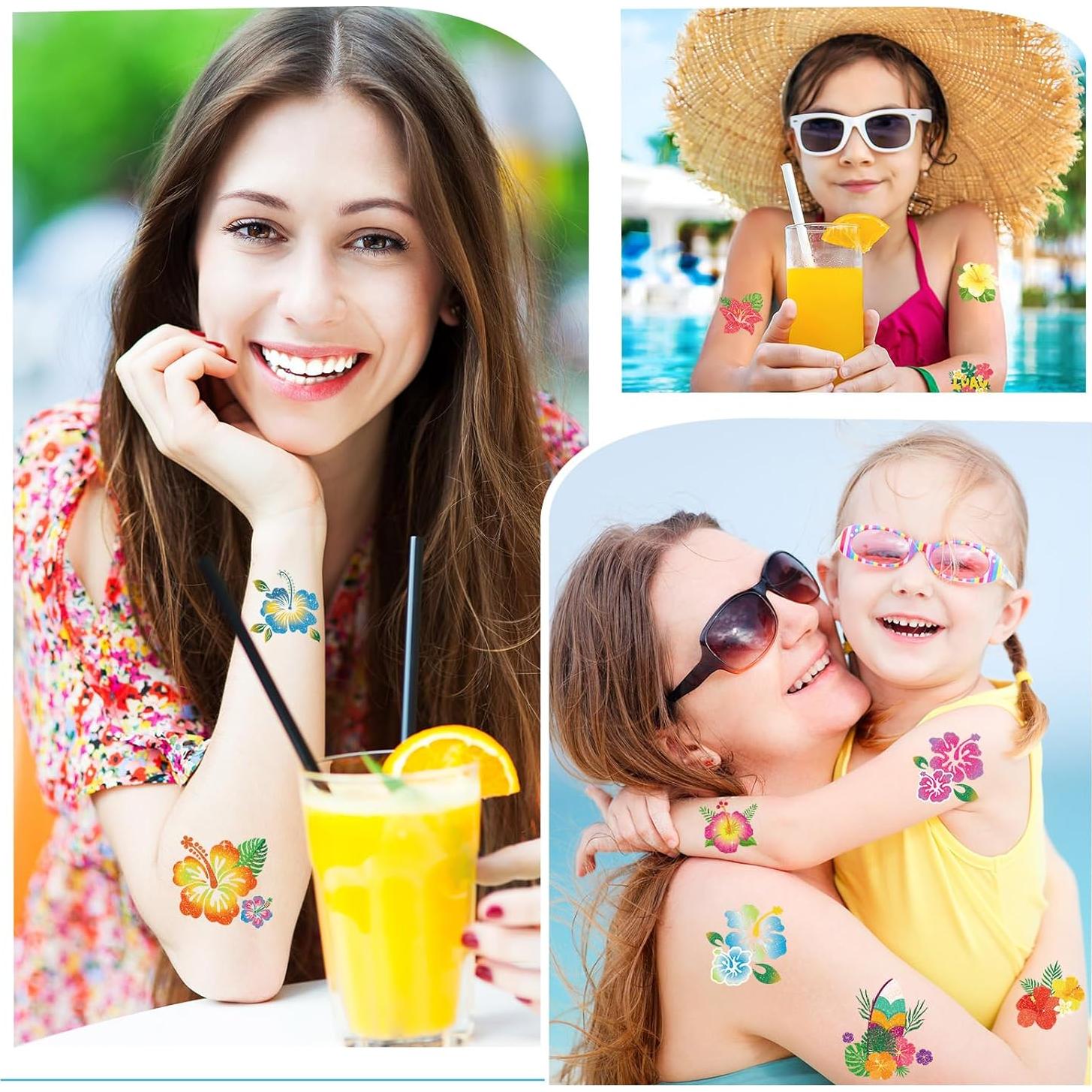 Tatuajes Temporales de Hibisco HOWAF - 72 Piezas Brillantes