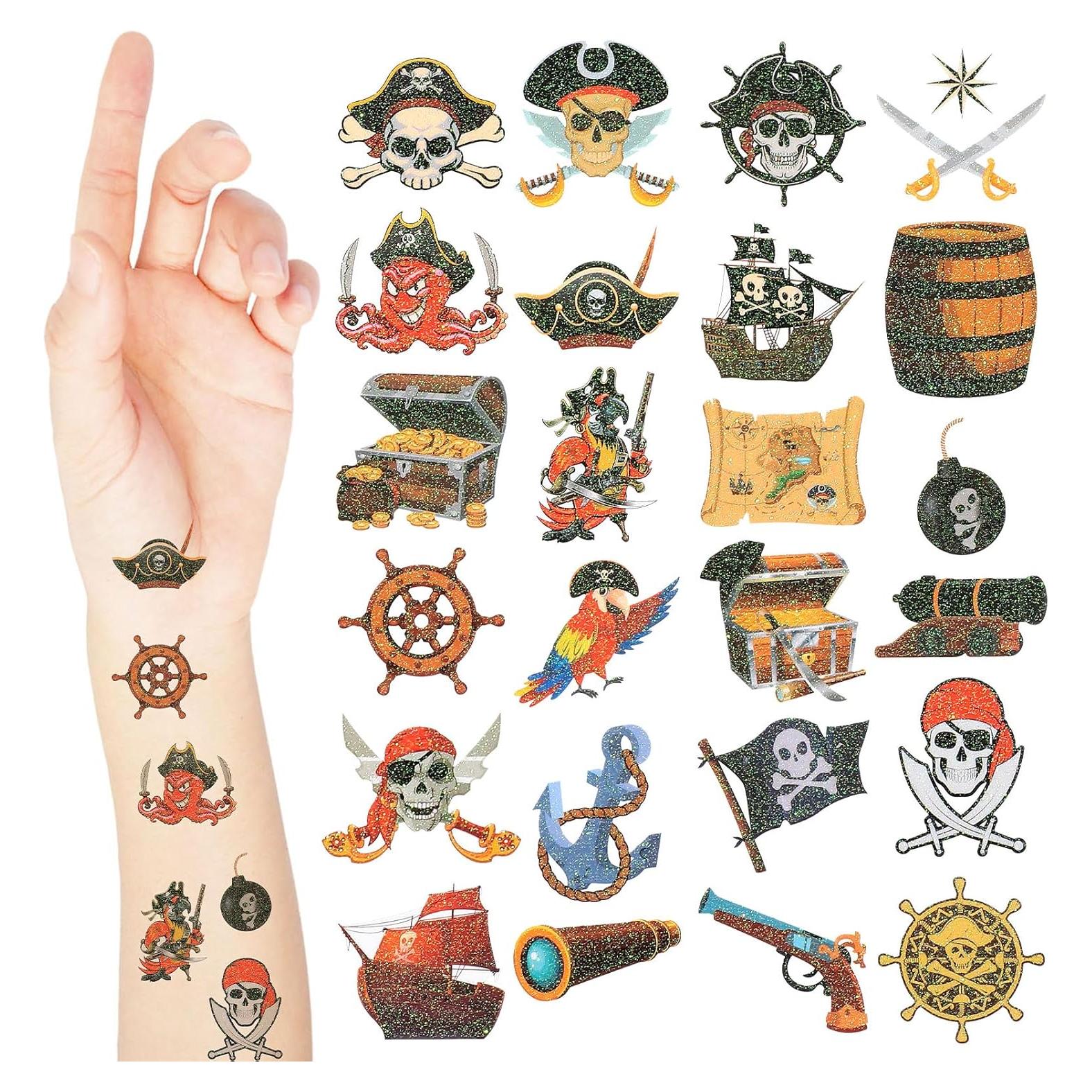 240 Tatuajes Temporales Pirata Brillantes Landhoow 23x16cm