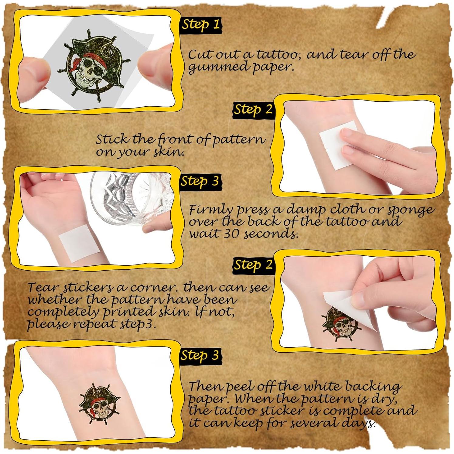 240 Tatuajes Temporales Pirata Brillantes Landhoow 23x16cm