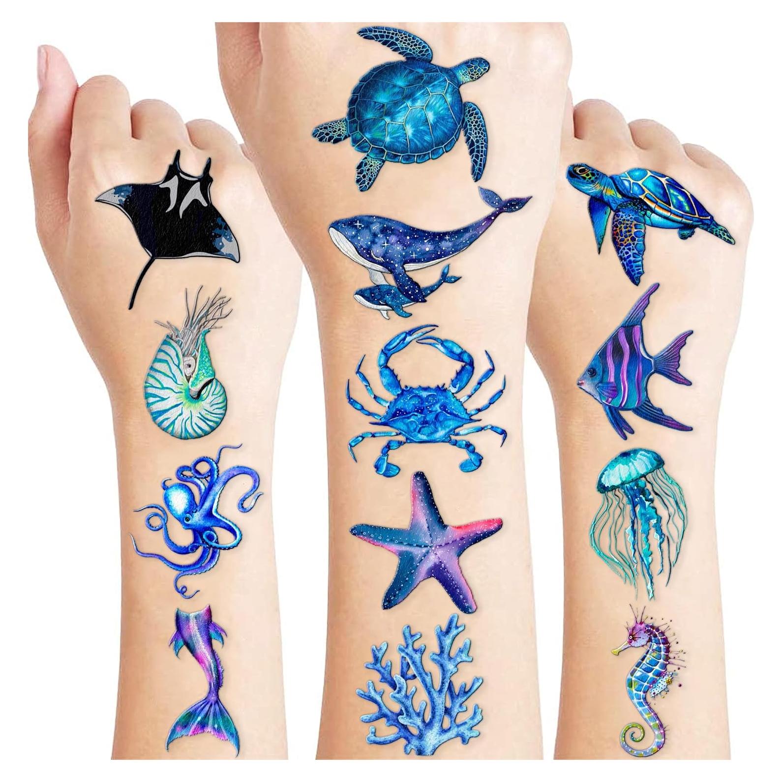 Tatuajes Temporales Animales del Océano 96 PCS MeoIsDaBest