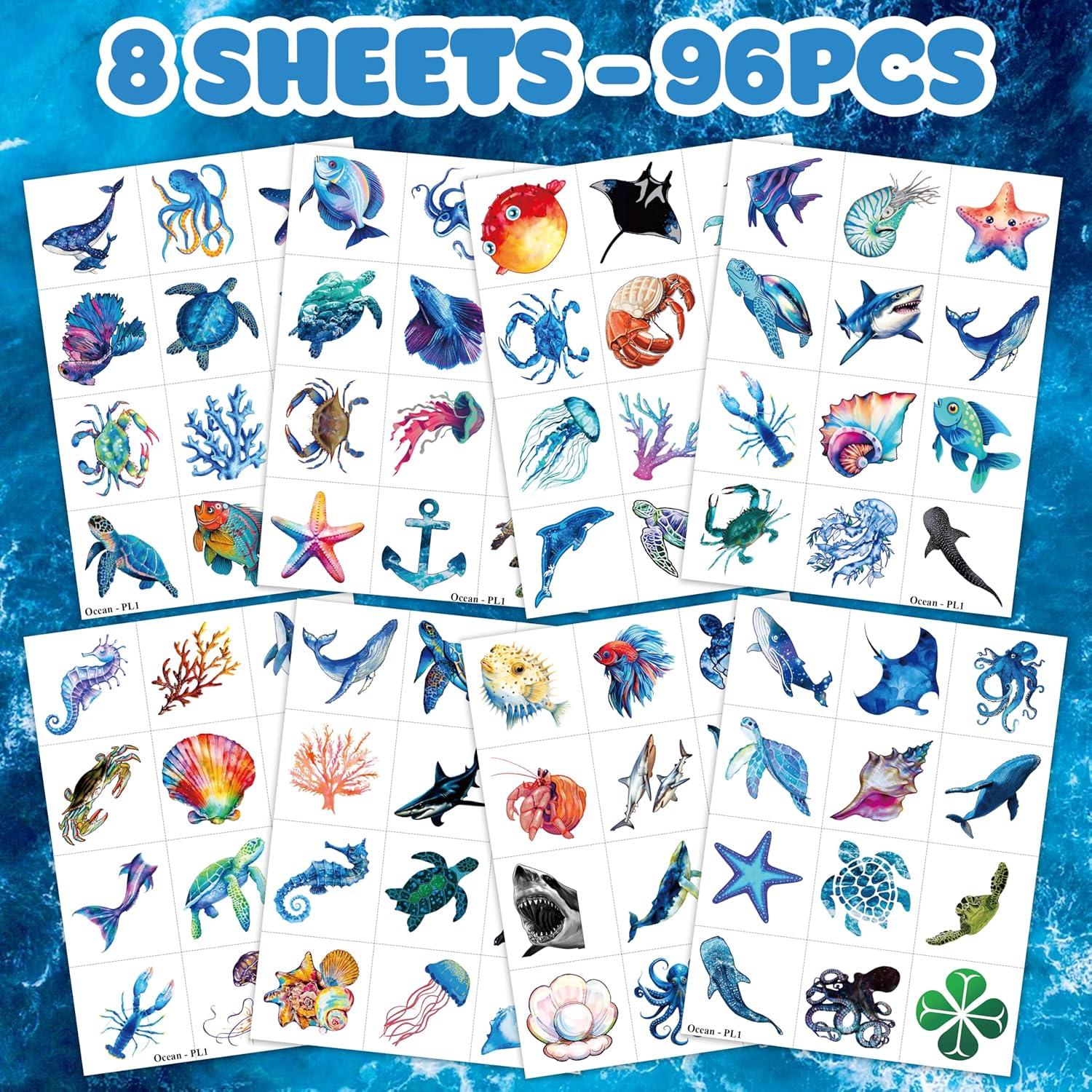 Tatuajes Temporales Animales del Océano 96 PCS MeoIsDaBest