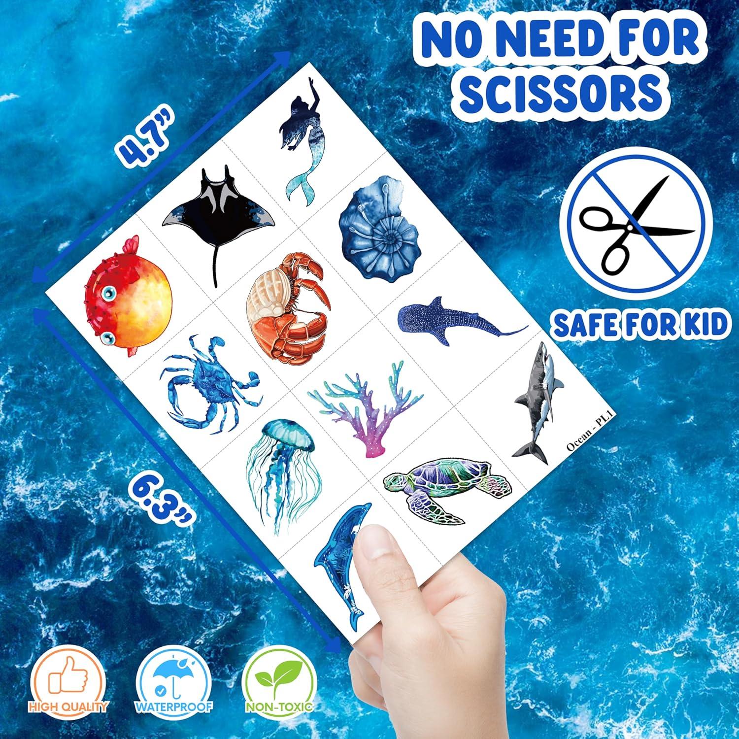Tatuajes Temporales Animales del Océano 96 PCS MeoIsDaBest
