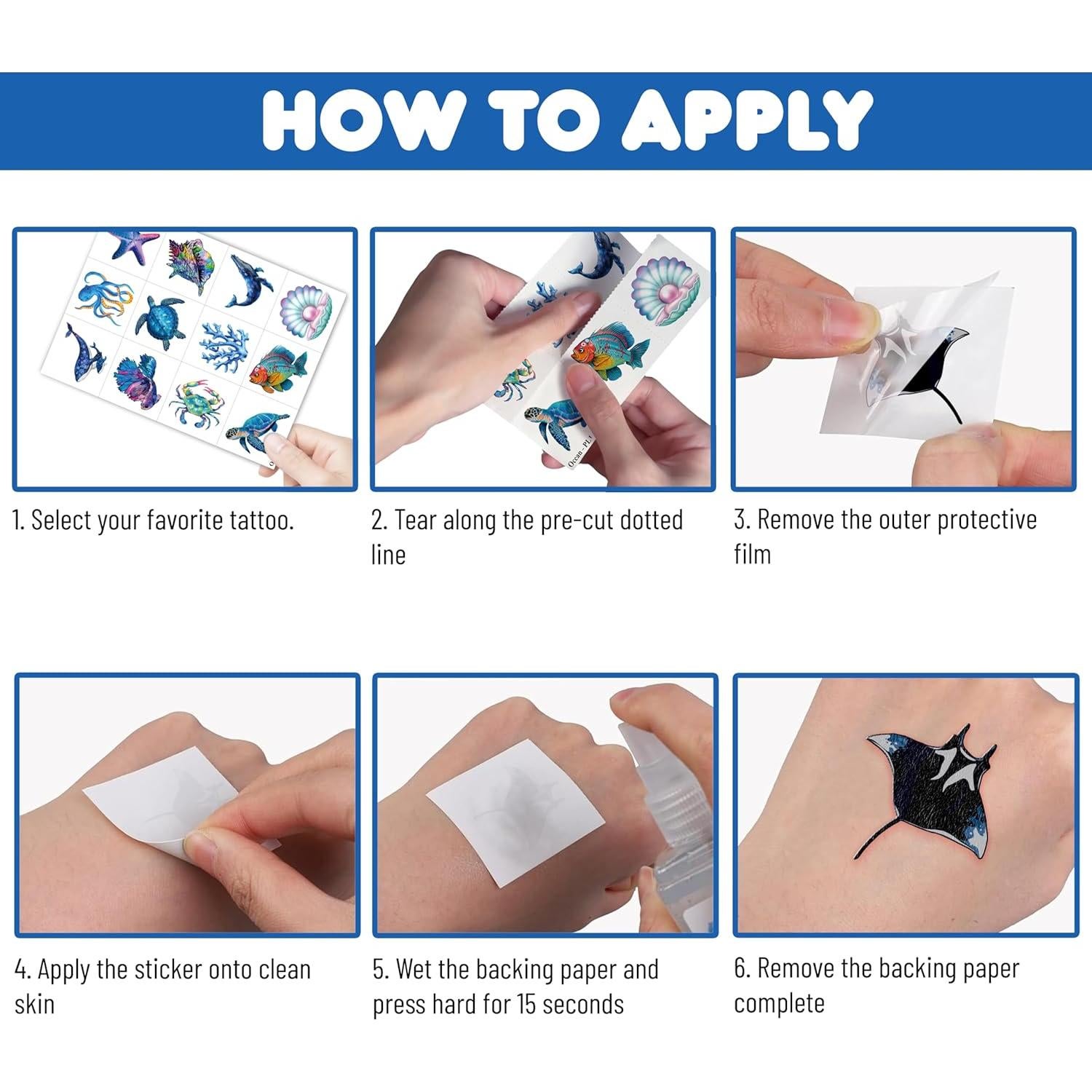 Tatuajes Temporales Animales del Océano 96 PCS MeoIsDaBest