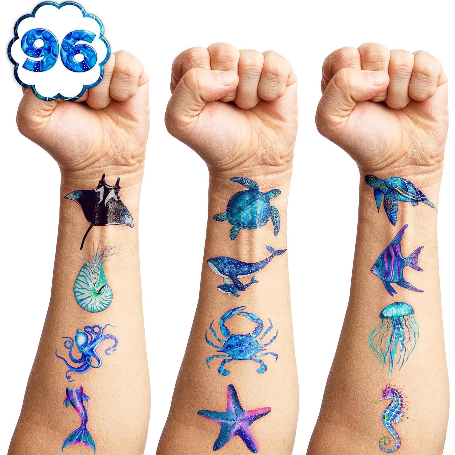 Tatuajes Temporales Animales del Océano 96 PCS MeoIsDaBest