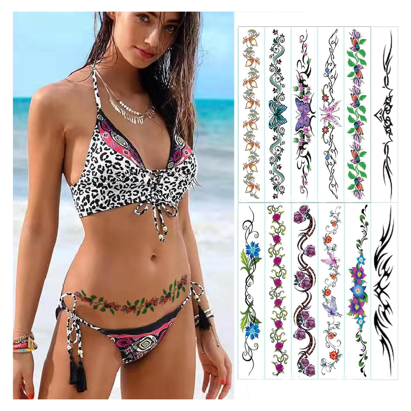 Pegatinas Tatuajes Temporales Sexy Flor 12 Hojas HinchJone