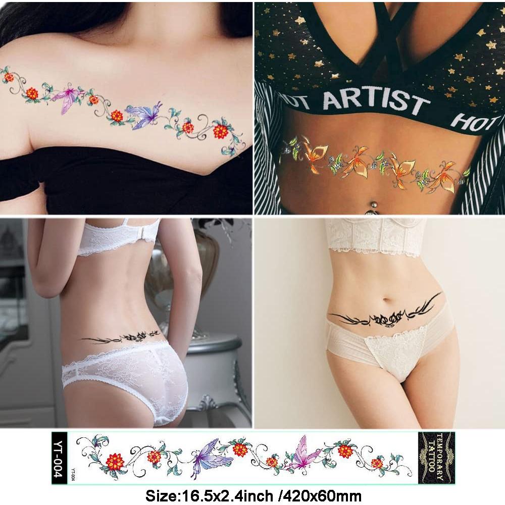 Pegatinas Tatuajes Temporales Sexy Flor 12 Hojas HinchJone