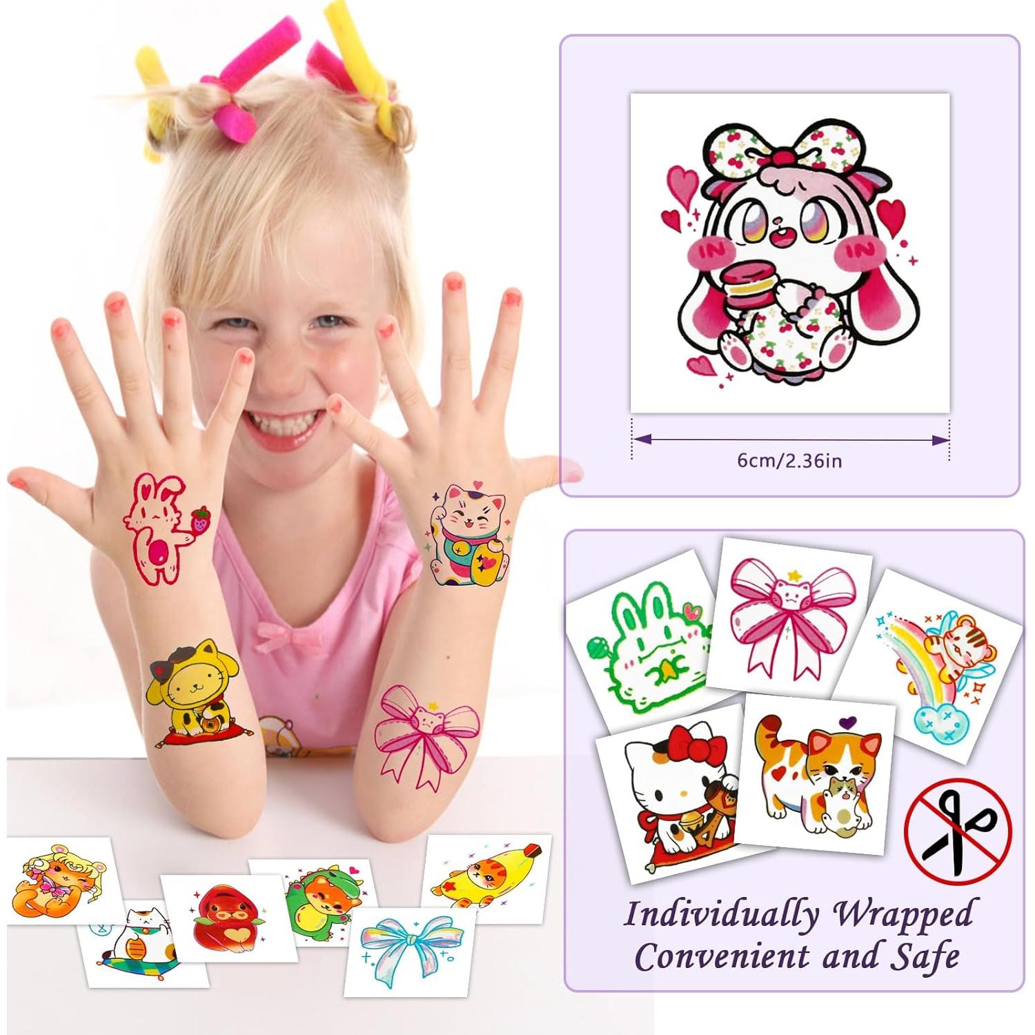 Konsait 50 Sheets Anime Tattoos, Cartoon Mixed Style Cat Tattoos, Individually Wrapped, Watercolor Cat Temporary Tattoos Cat Party Favors Cat Birthday Party Supplies