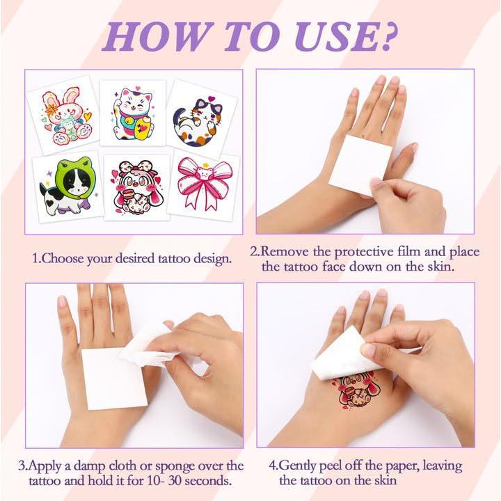 Konsait 50 Sheets Anime Tattoos, Cartoon Mixed Style Cat Tattoos, Individually Wrapped, Watercolor Cat Temporary Tattoos Cat Party Favors Cat Birthday Party Supplies