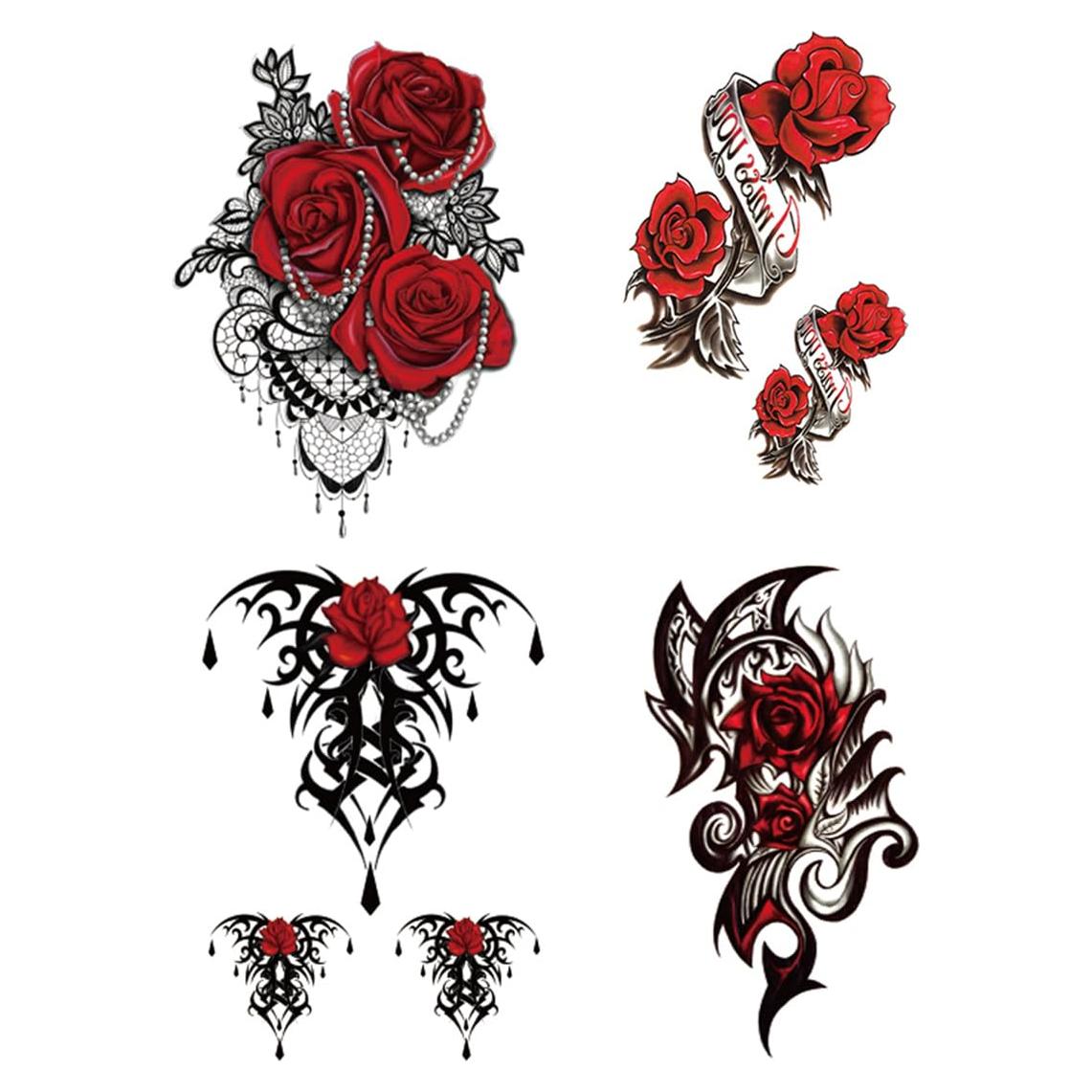 Tatuajes Temporales Yesallwas 4 Hojas Rosa y Flores 15x21cm