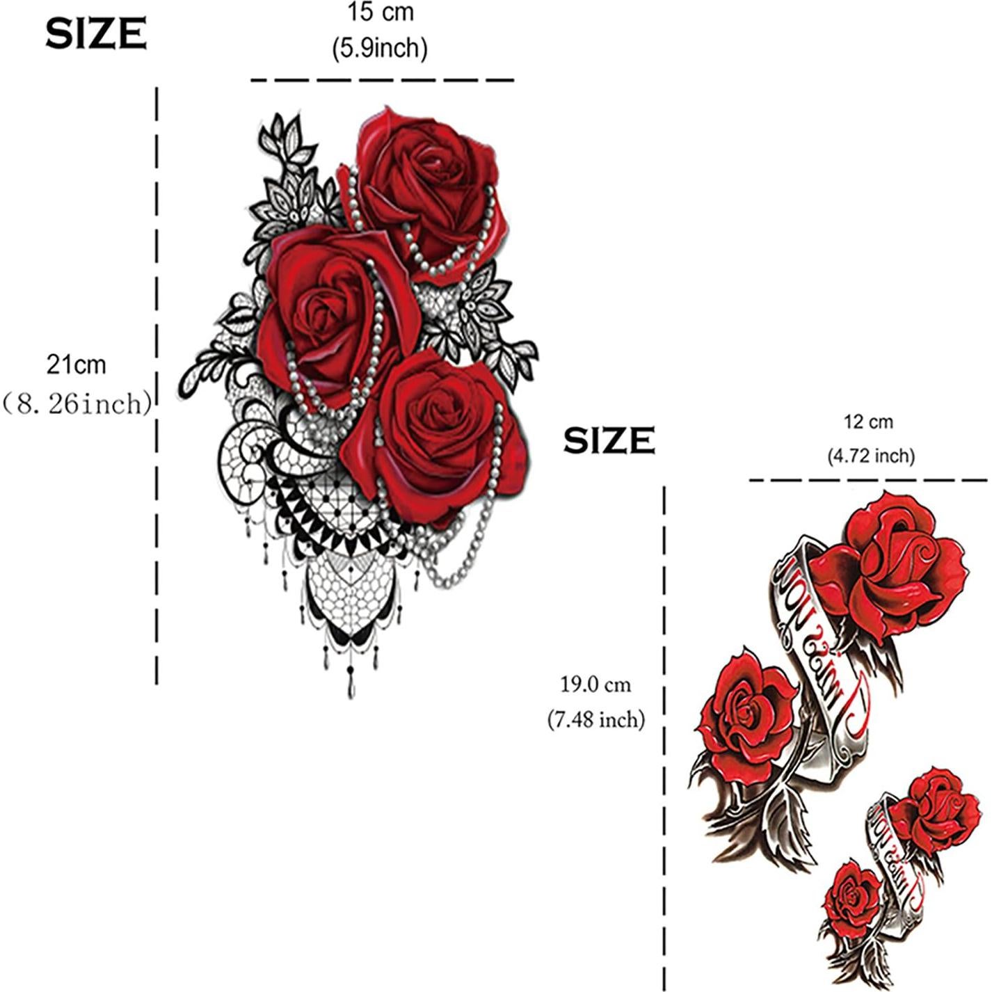 Tatuajes Temporales Yesallwas 4 Hojas Rosa y Flores 15x21cm