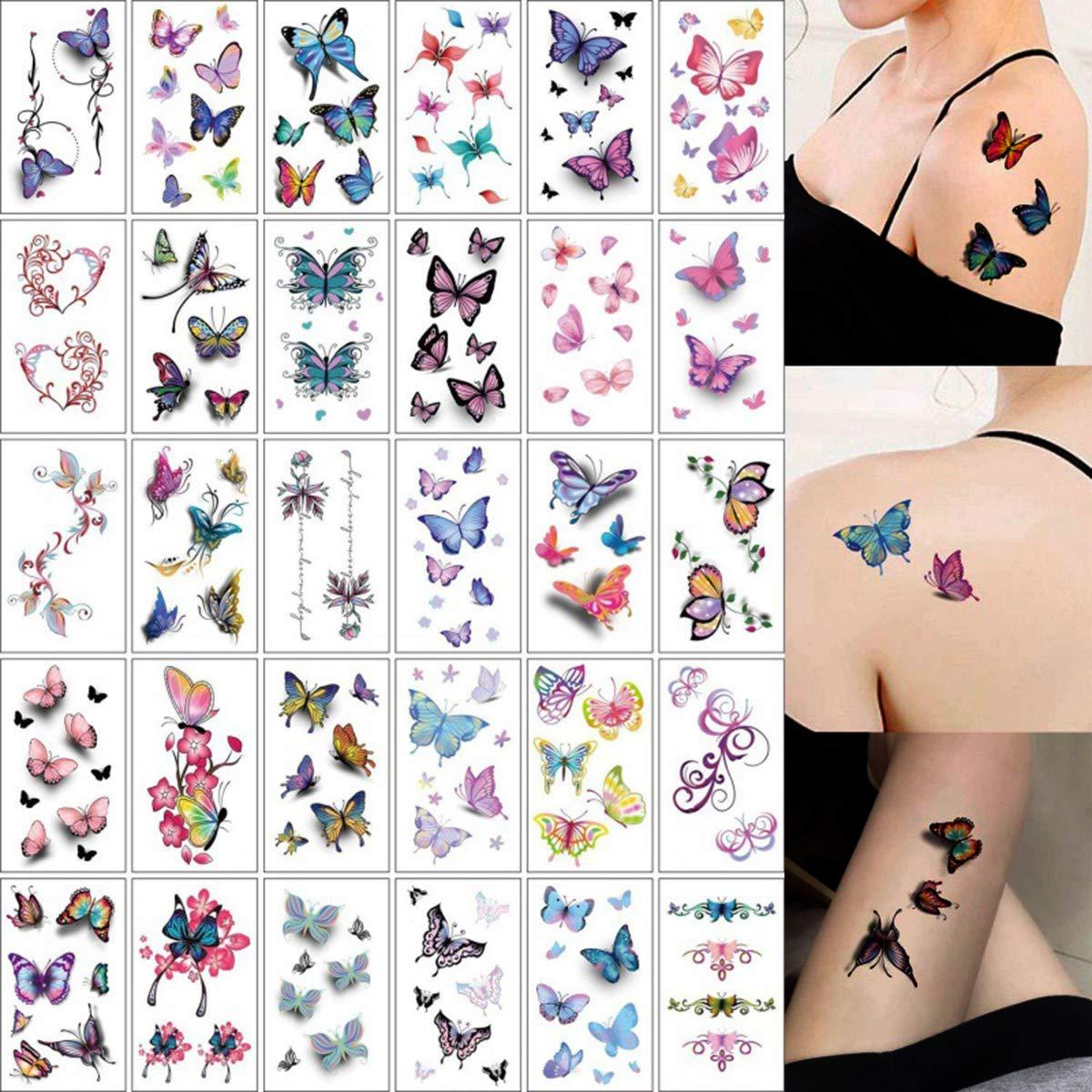 60 Hojas Tatuajes Temporales Flor Mariposa Anrituo 10.4x6.1cm