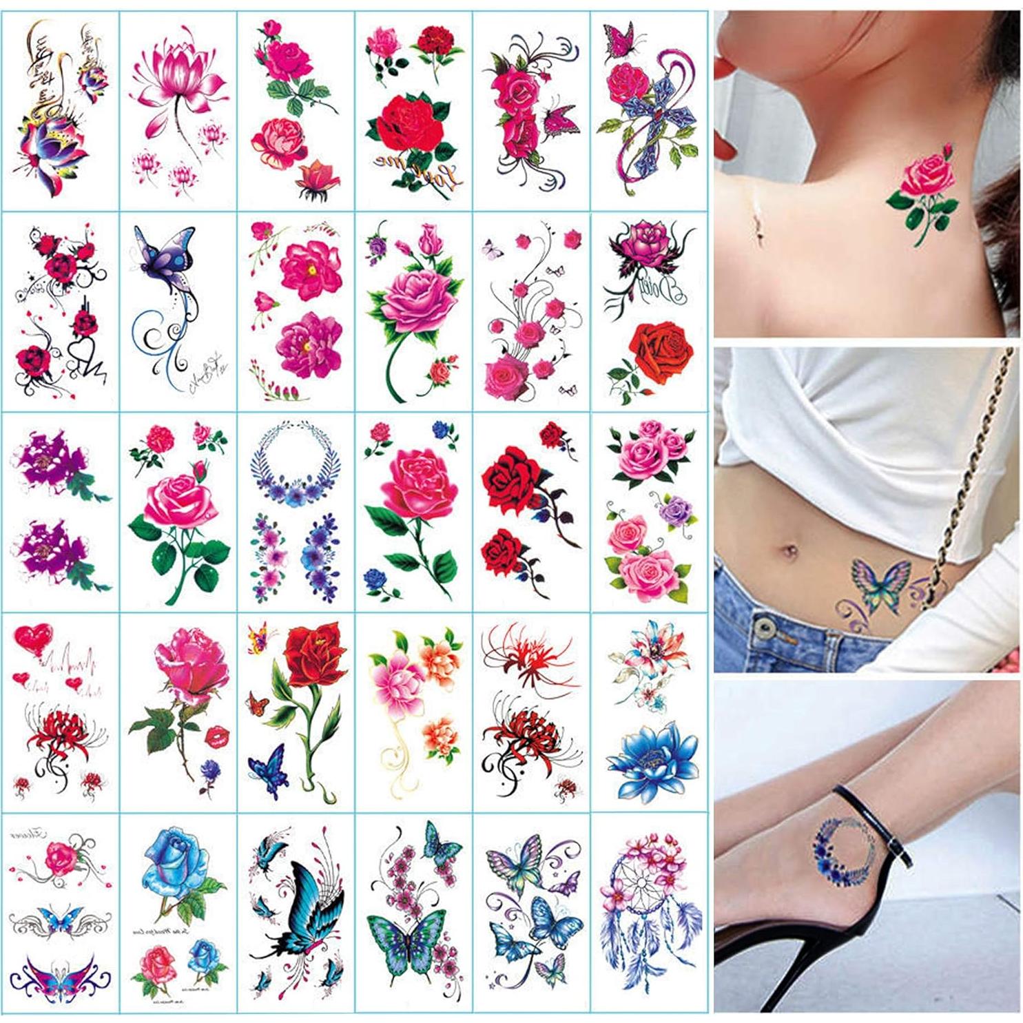60 Hojas Tatuajes Temporales Flor Mariposa Anrituo 10.4x6.1cm